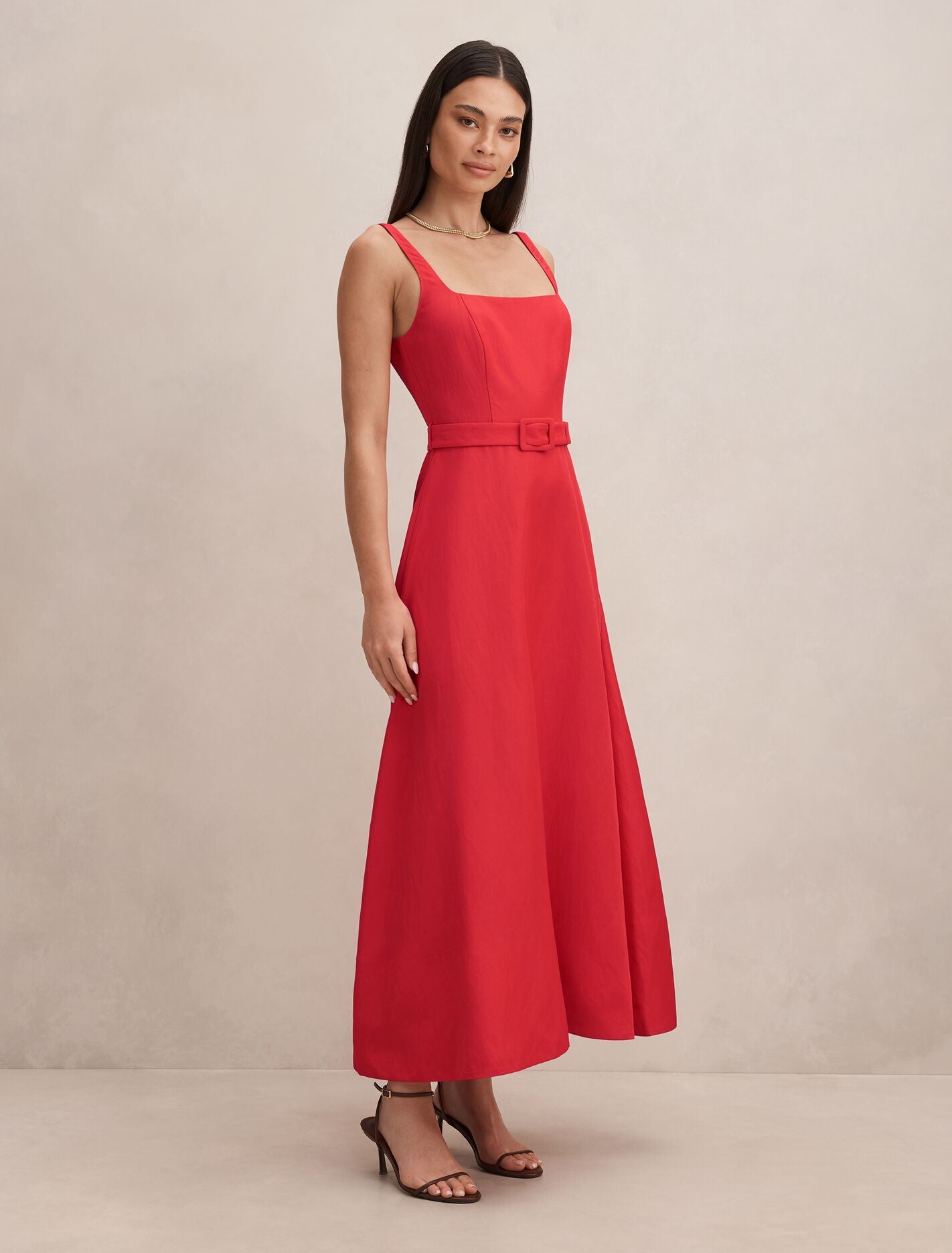 Hayden Square Neck Midi Dress Red