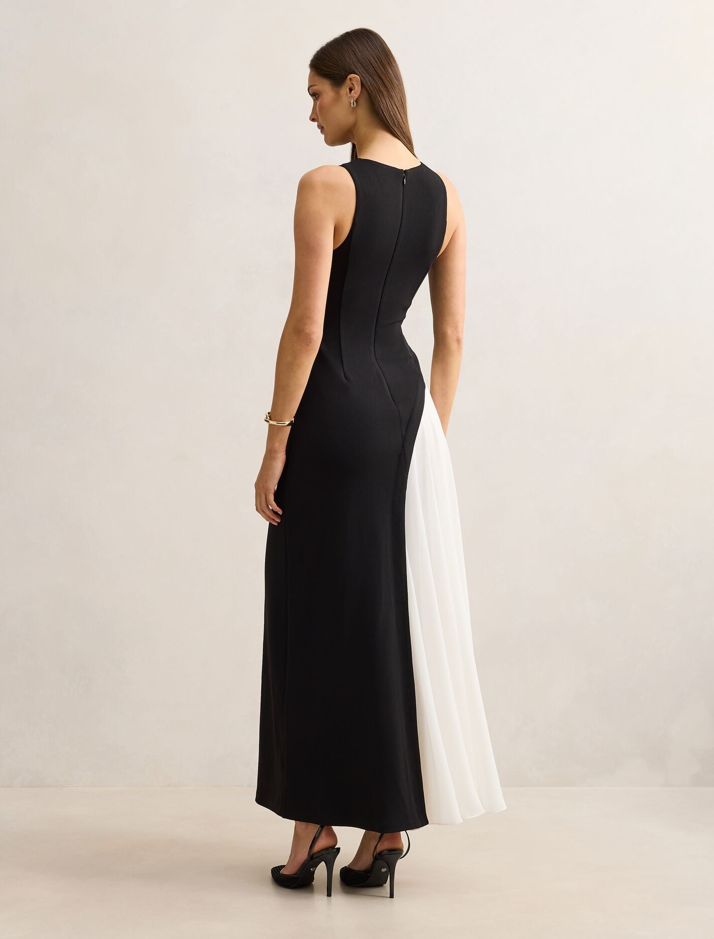 Candace Halter Contrast Maxi Dress Black & White