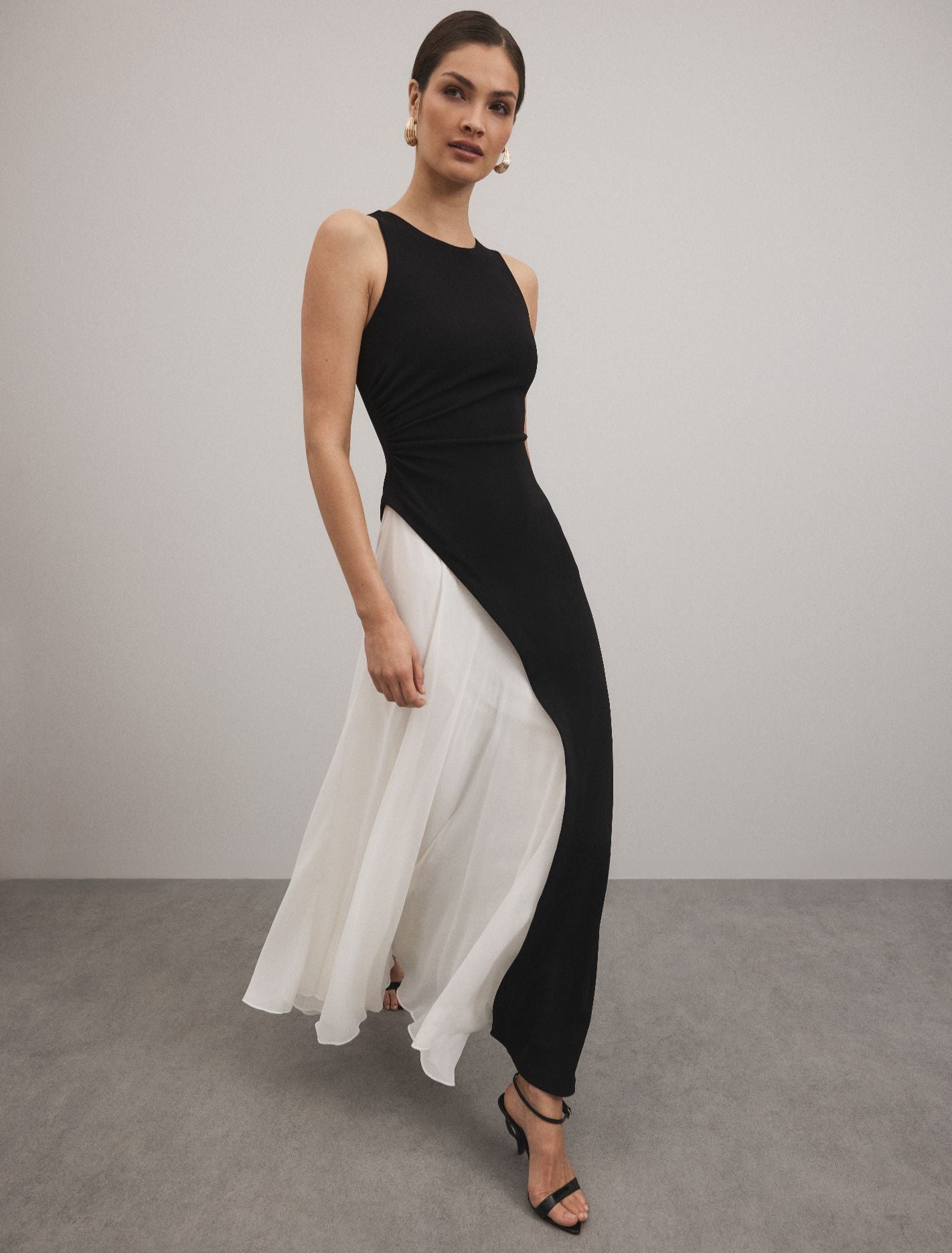 Candace Halter Contrast Maxi Dress Black & White