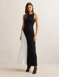 Candace Halter Contrast Maxi Dress Black & White
