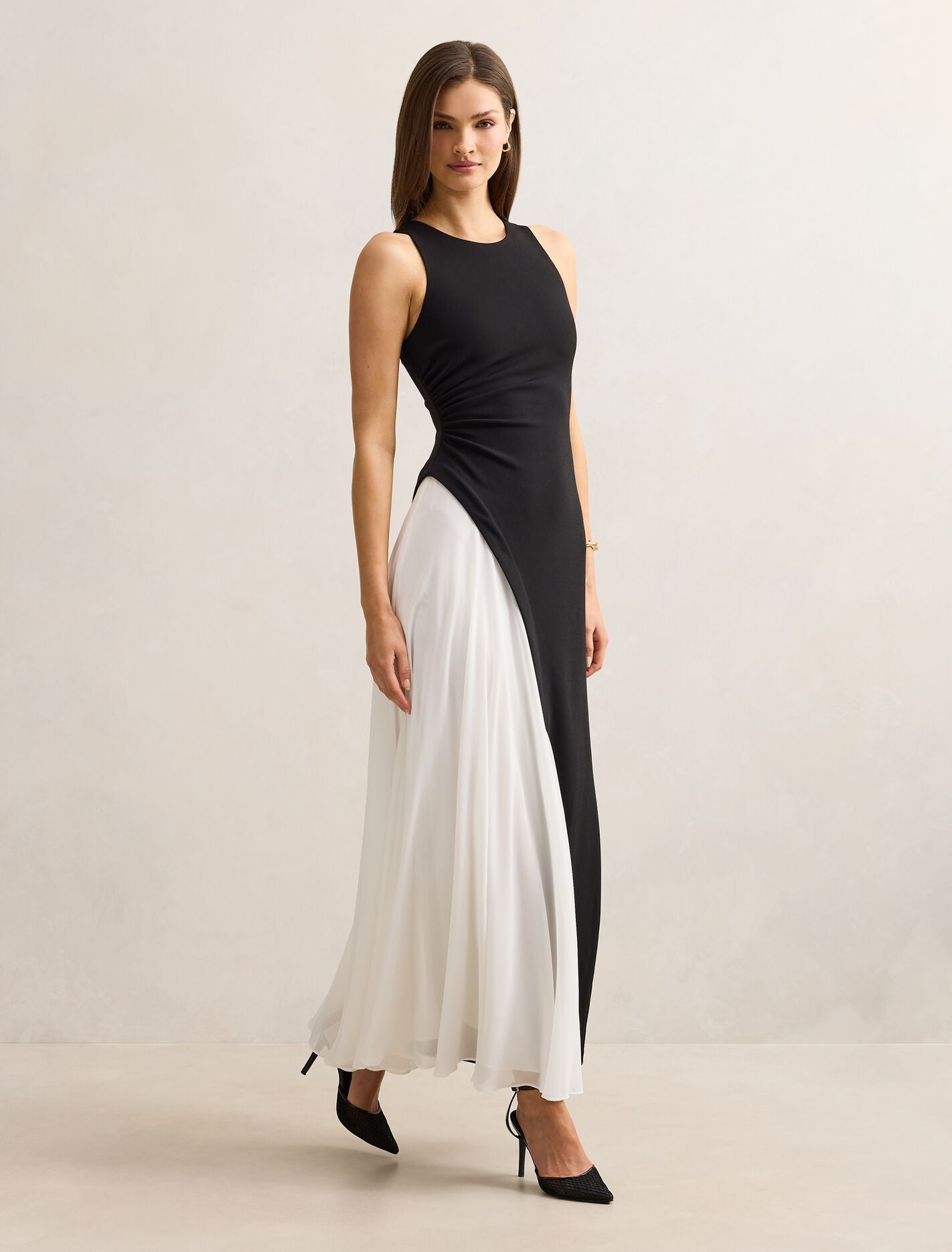 Candace Halter Contrast Maxi Dress Black & White