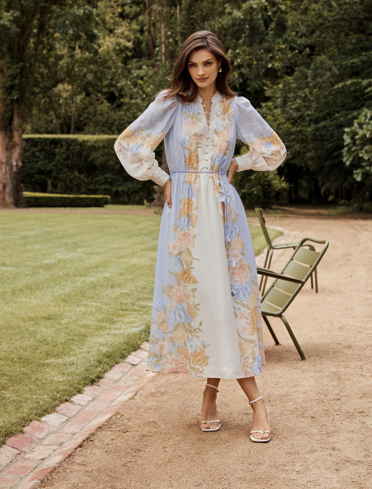 Christina Placement Print Midi Dress Blue Mercia Floral