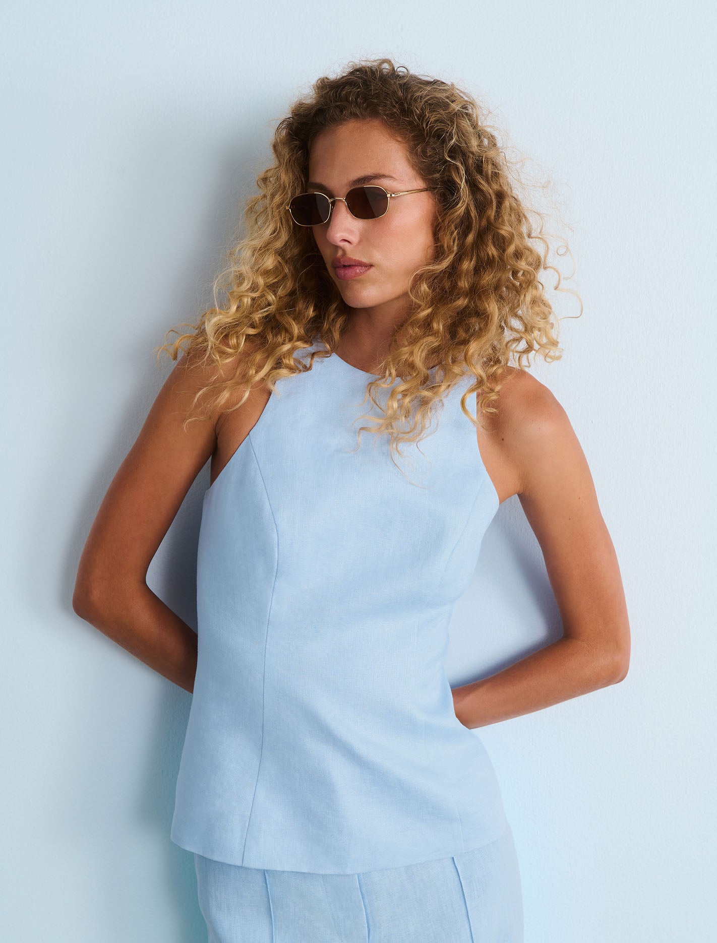 Liliana Linen Top Blue Set