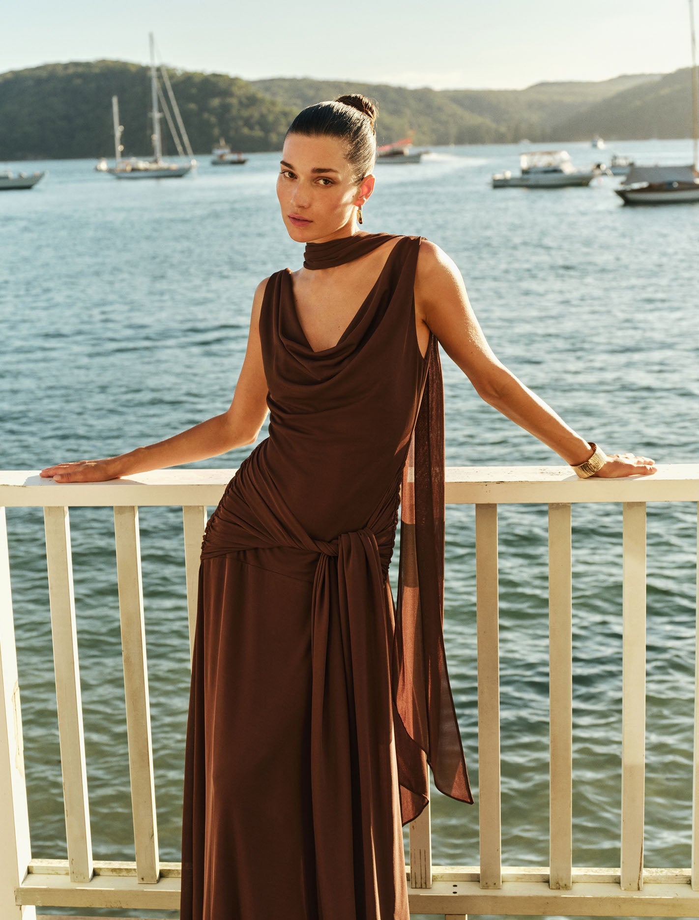Vivianne Scarf Tie Maxi Dress Dark Mahogany