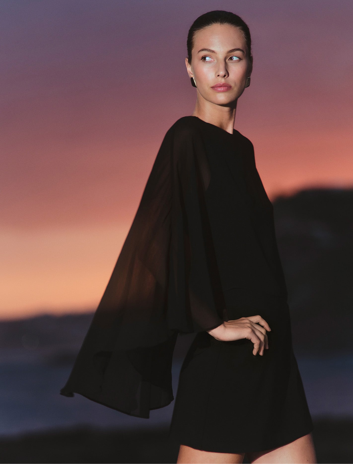 Irena Sheer Cape Mini Dress Black