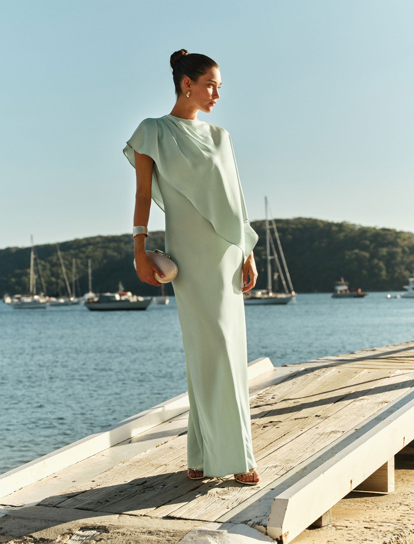 Zinnia Cape Maxi Dress Dusty Aqua