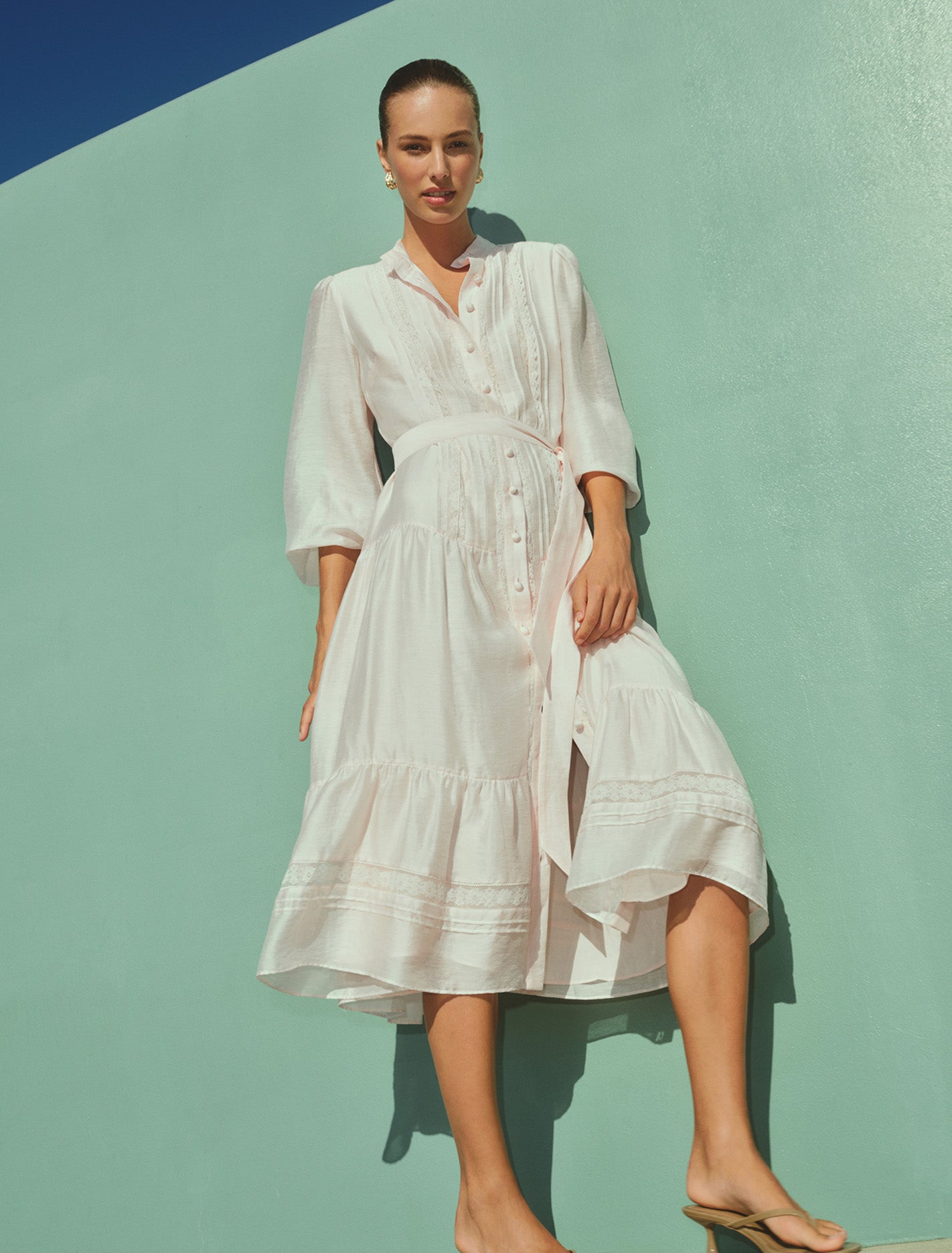 Rachel Lace Trim Midi Dress Rosewater