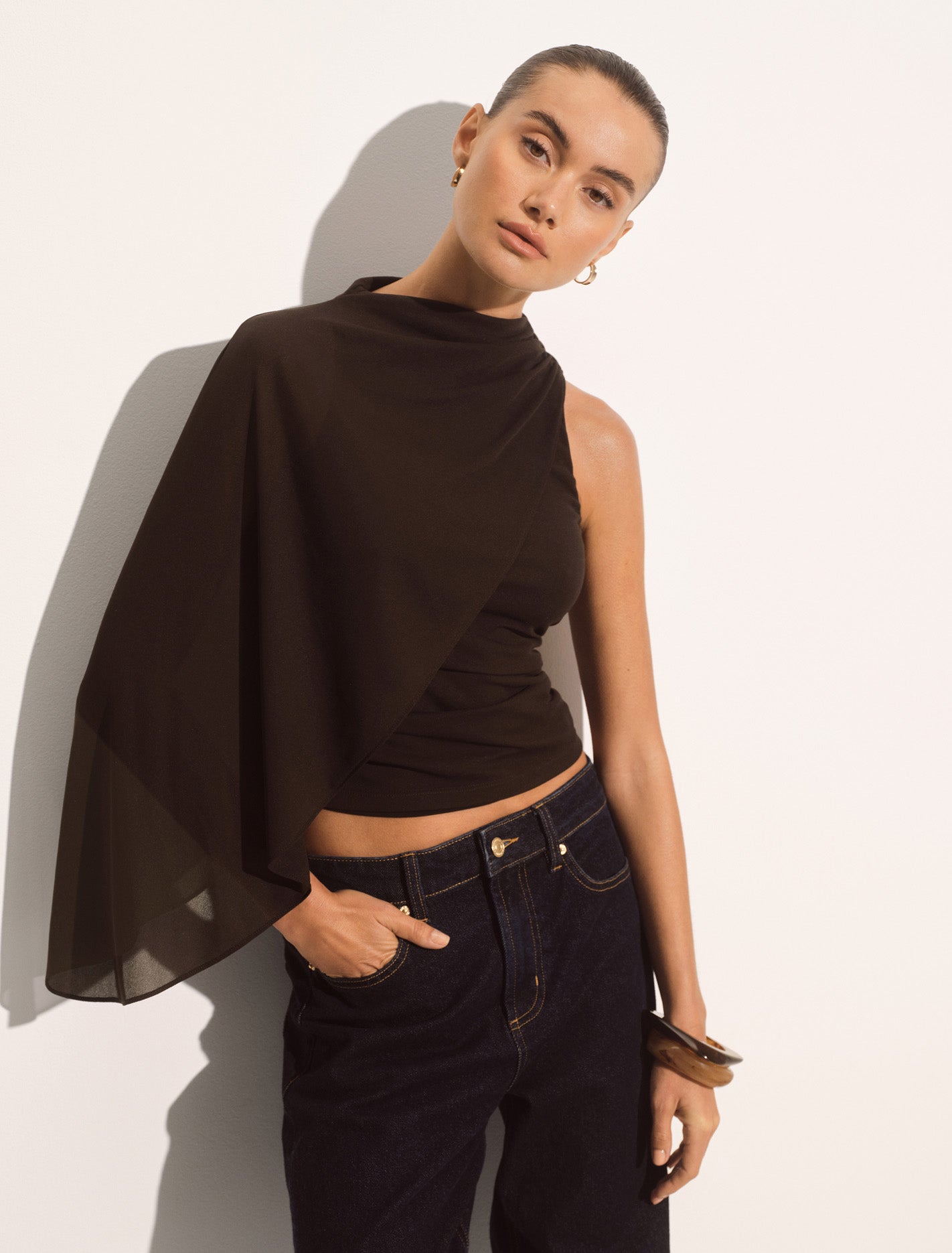 Rosalind Asymmetric Cape Top Chocolate