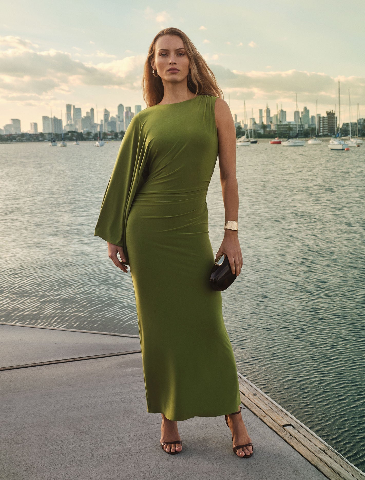 Fleur Cape Shoulder Maxi Dress Zesty Green