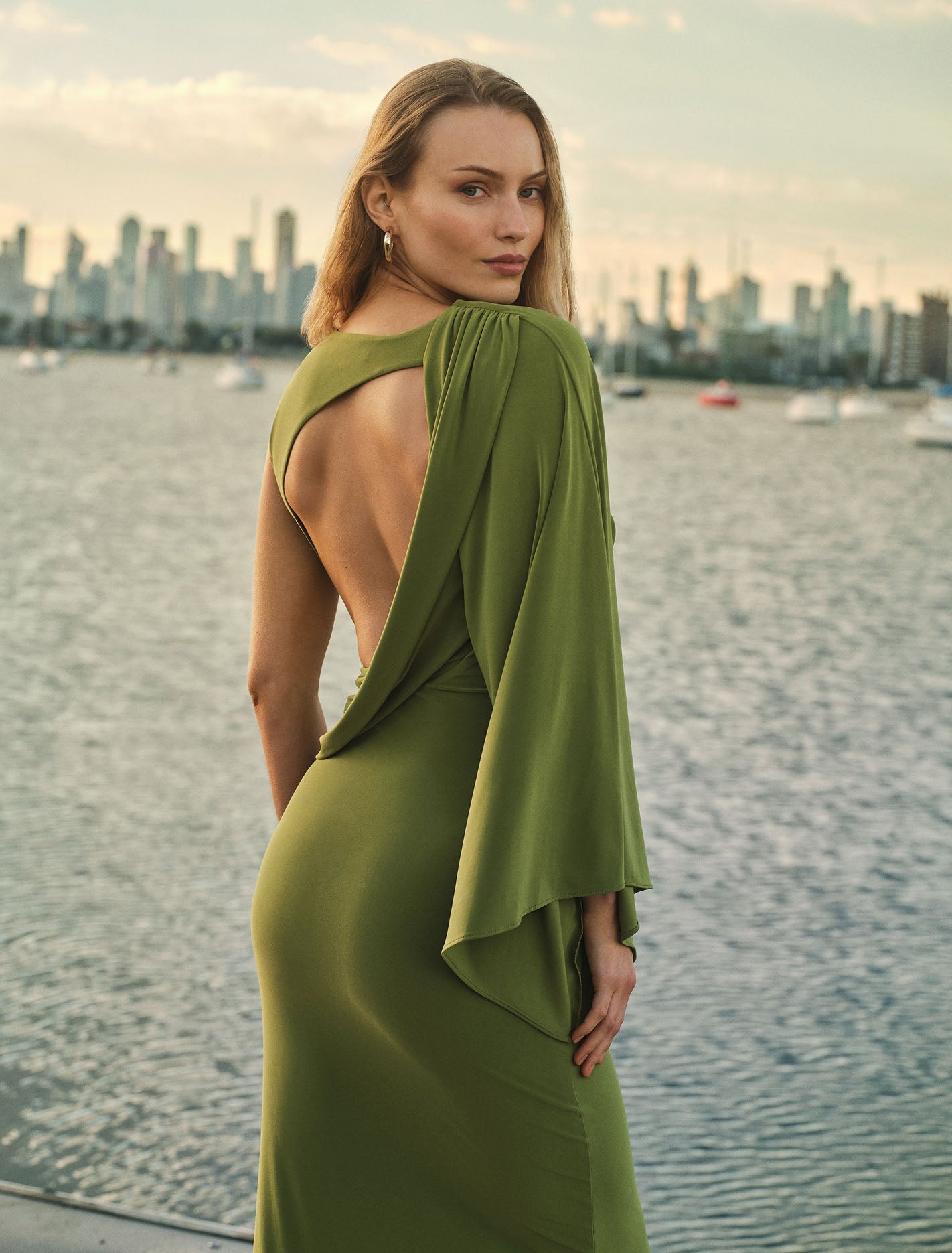 Fleur Cape Shoulder Maxi Dress Zesty Green