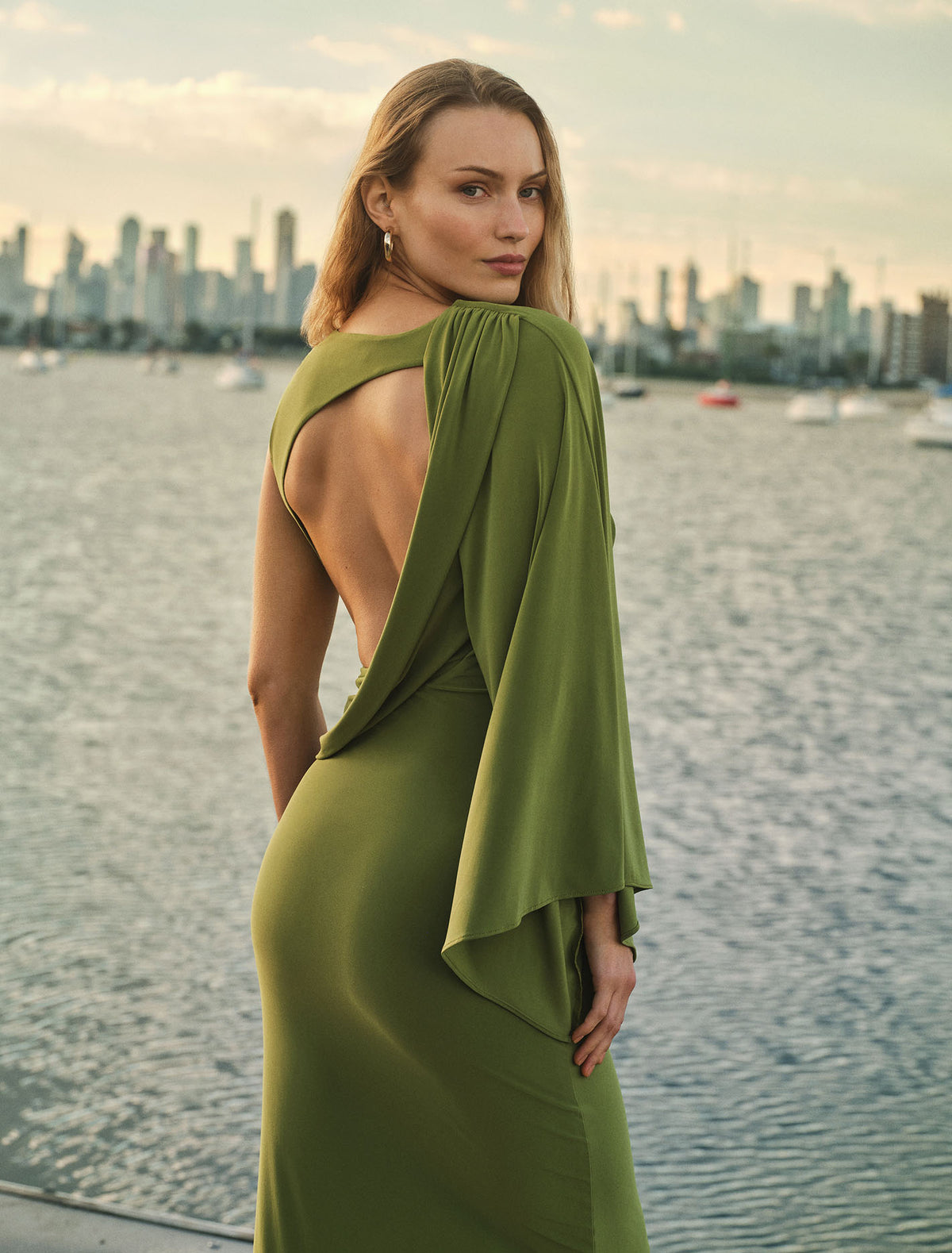 Fleur Cape Shoulder Maxi Dress Zesty Green