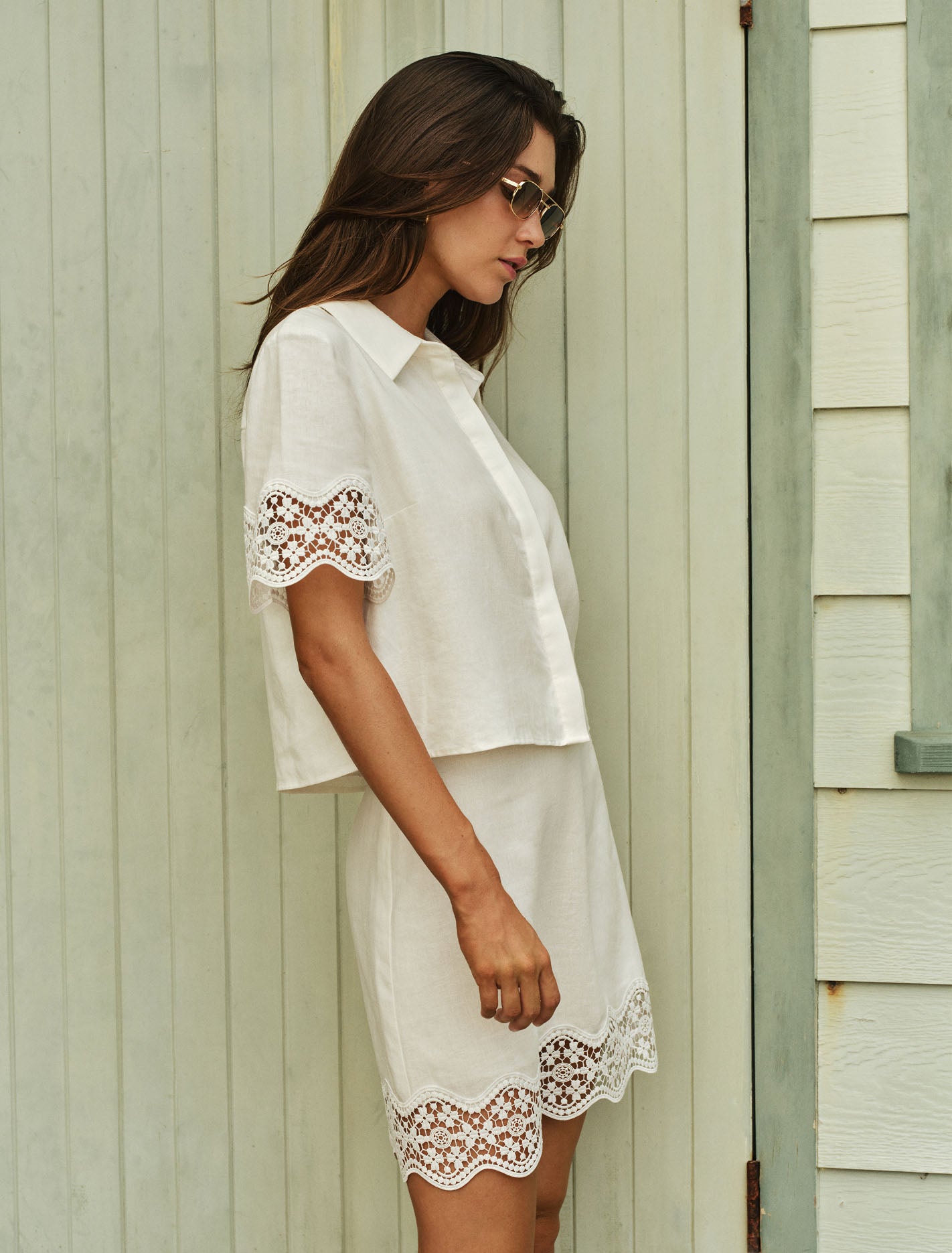 Skye Trim Detail Mini Skirt Porcelain Co-Ord