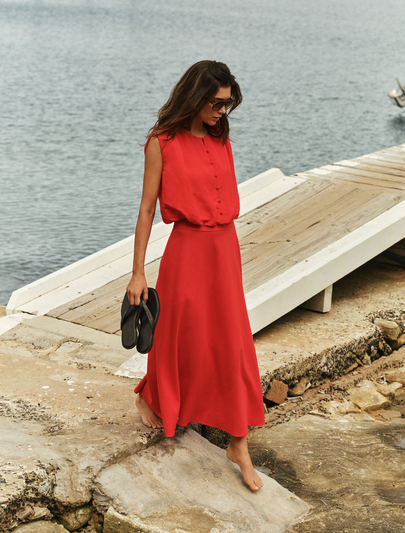 Naia Bubble Hem Top Cherry Tomato Co-ord