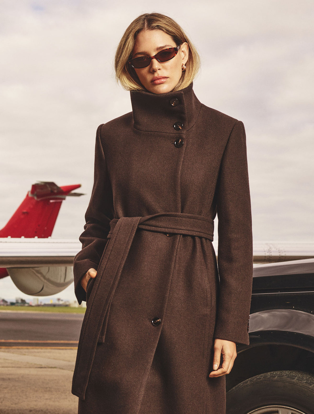 Rue Funnel Neck Coat Chocolate