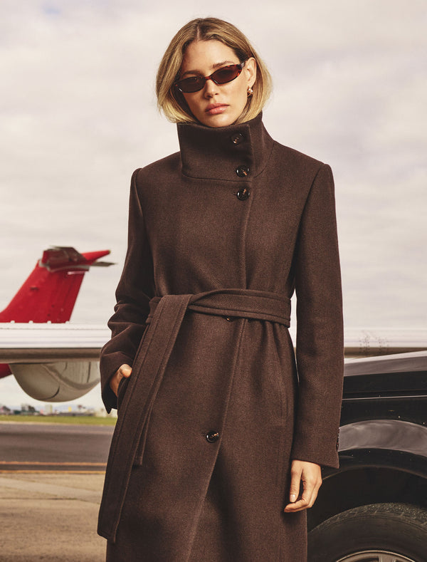 Rue Funnel Neck Coat Chocolate