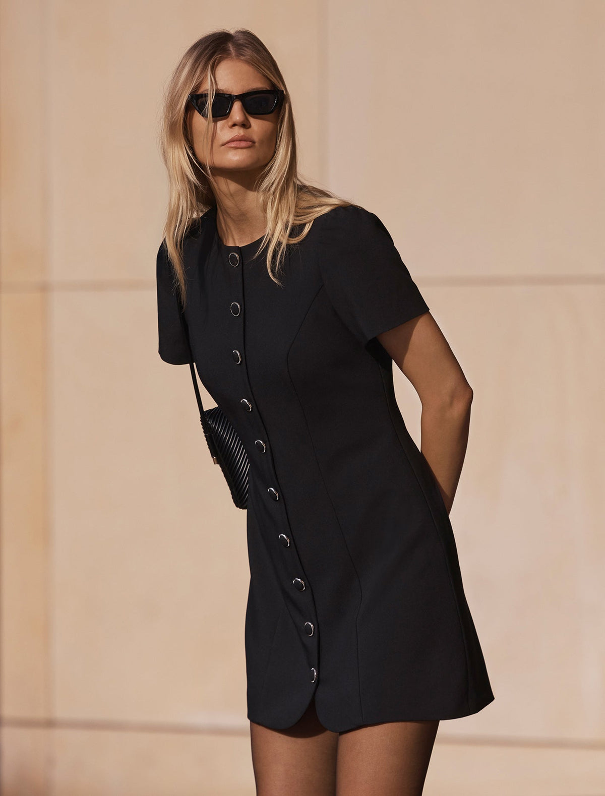 Elinda Button Up Mini Dress Black