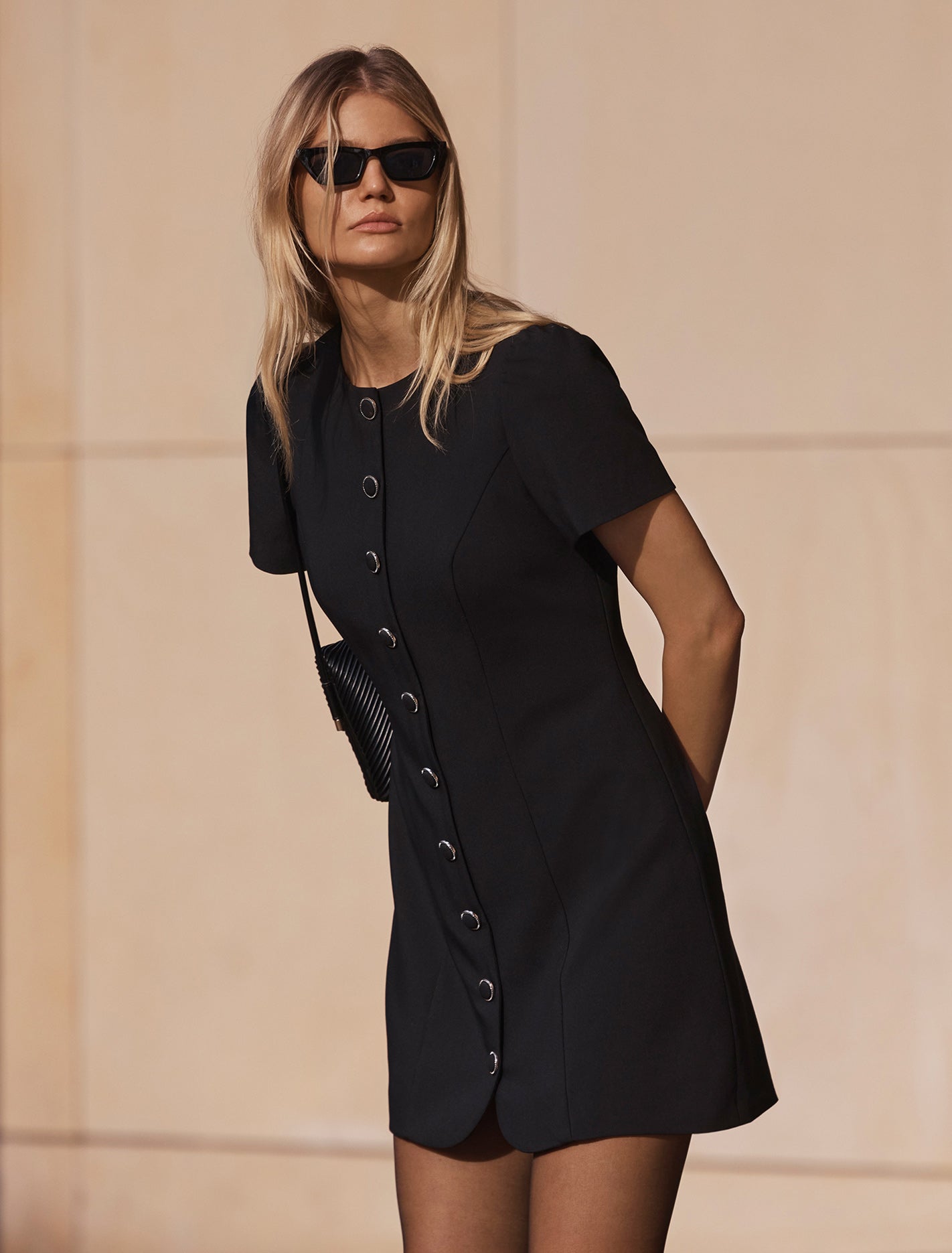Elinda Button Up Mini Dress Black