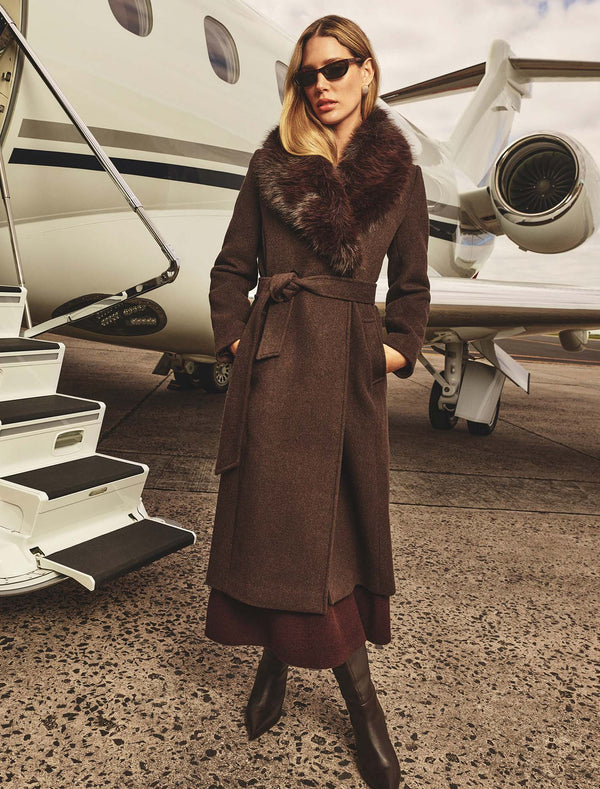 Esme Faux Fur Collar Coat Chocolate