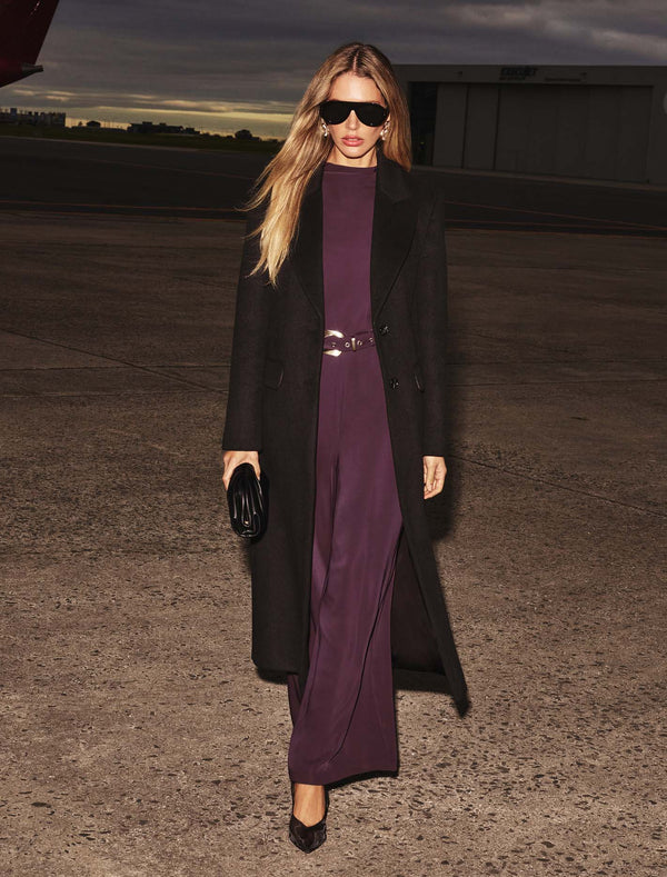 Paisley Cowl Belted Jumpsuit Plum Brown