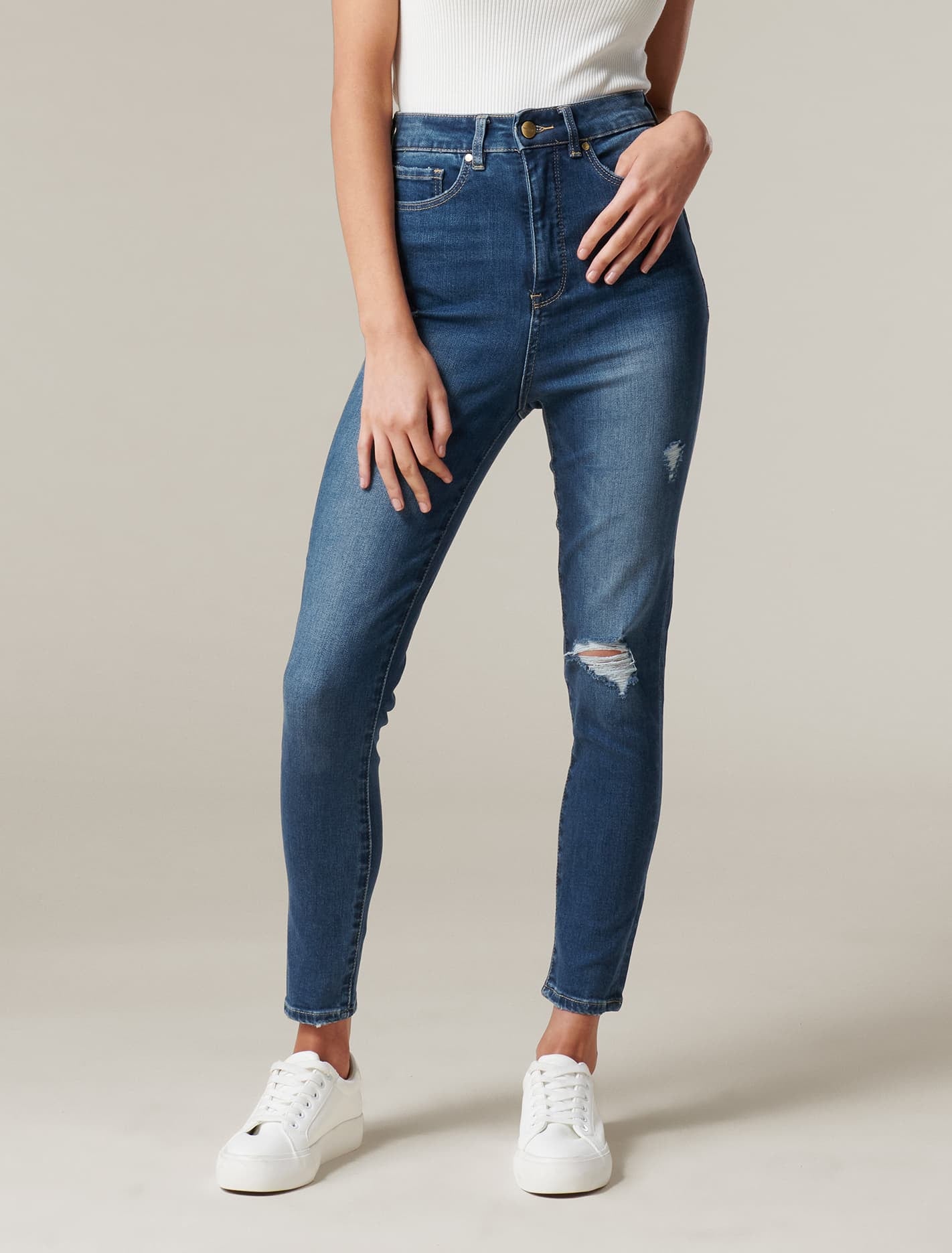 Ever New Olivia High Rise Sculpting Crop Jean - Denver Blue Distress