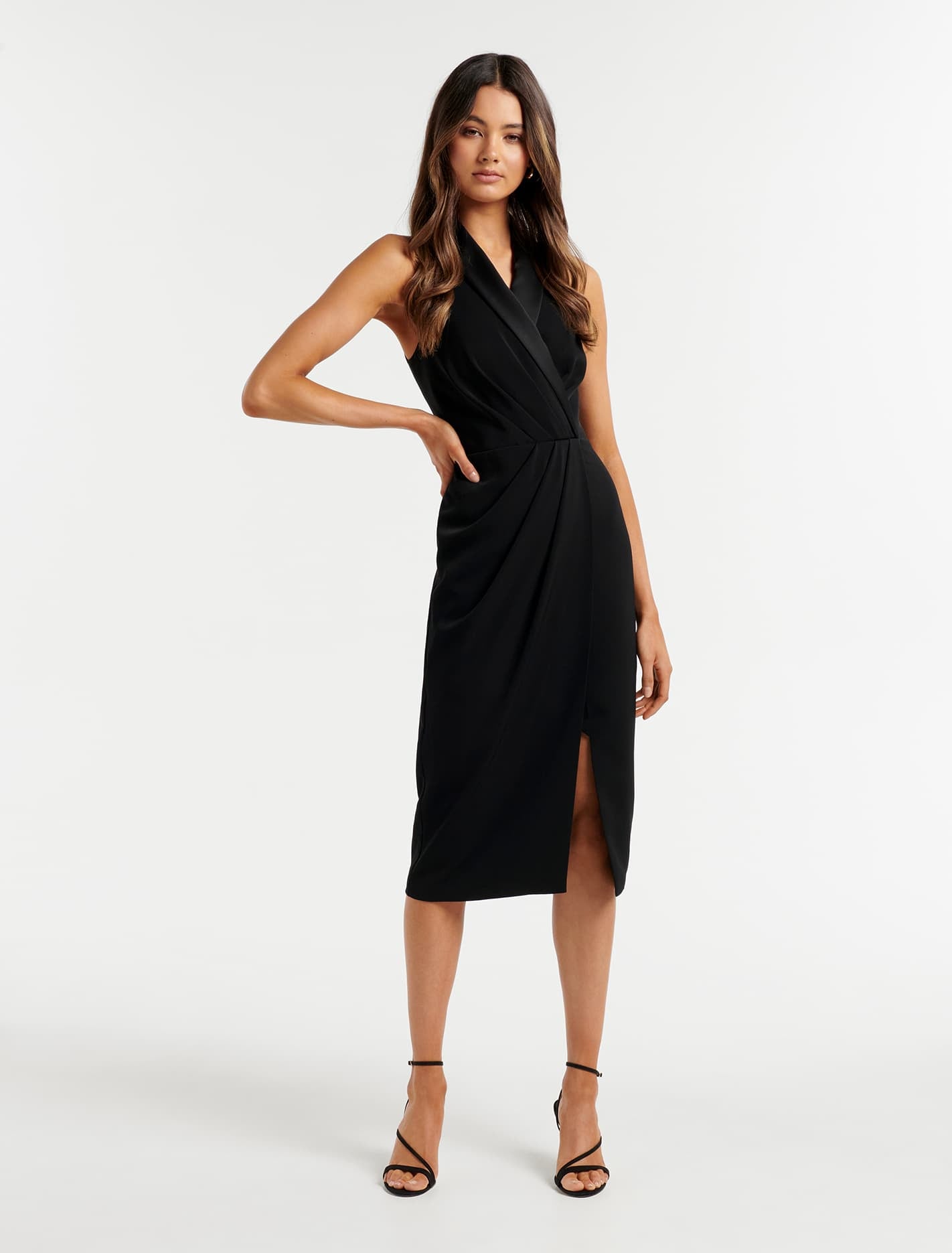 Natalia Petite Tux Midi Dress in Black Size 0 to 12 Women s Petite Midi Dresses