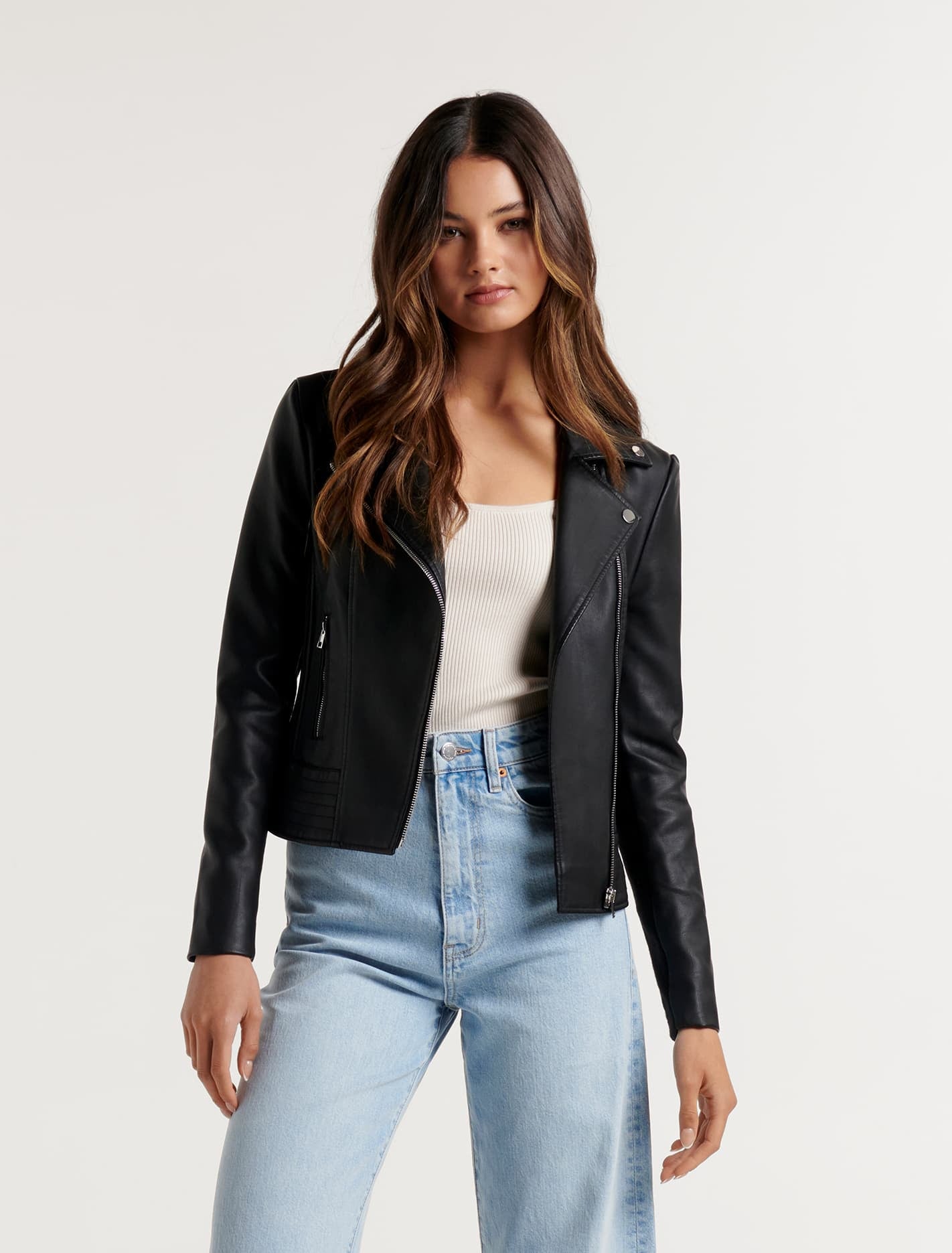 Ever New Skye Petite Vegan Leather Biker Jacket - Black