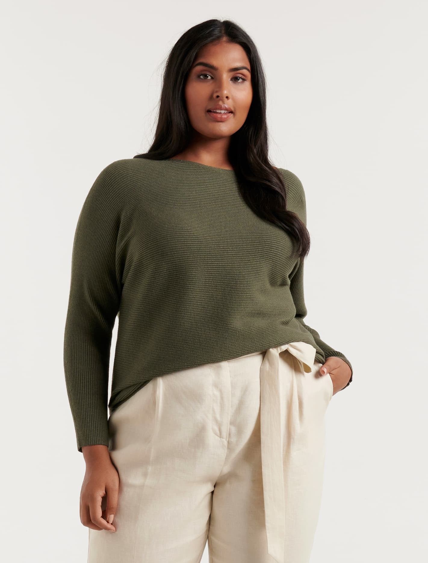 Ever New Abbie Curve Essential Knit Top - Forest Green