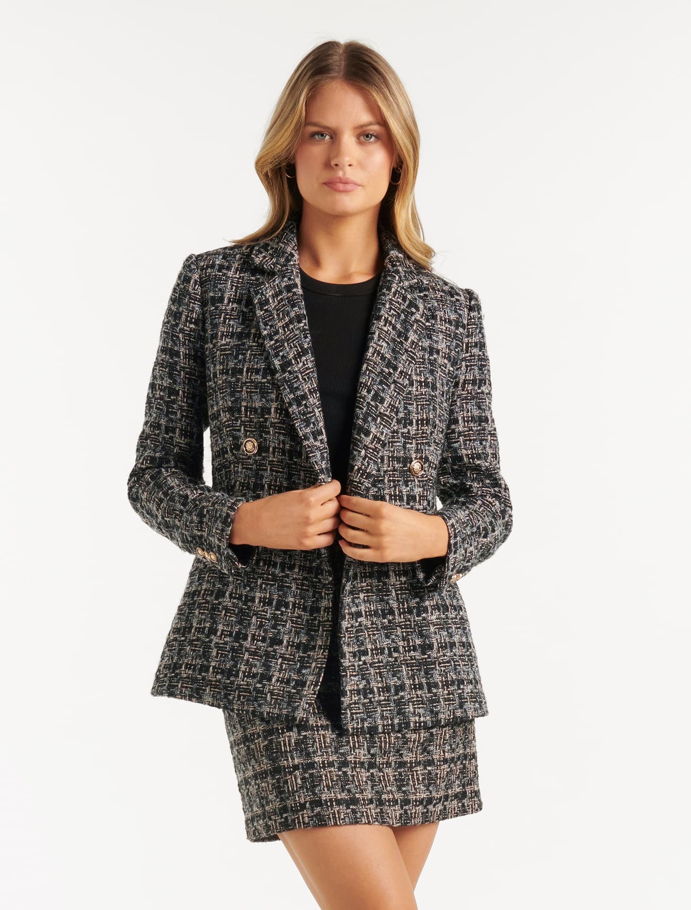 Ever New Julia Bouclé Jacket - Black/Camel