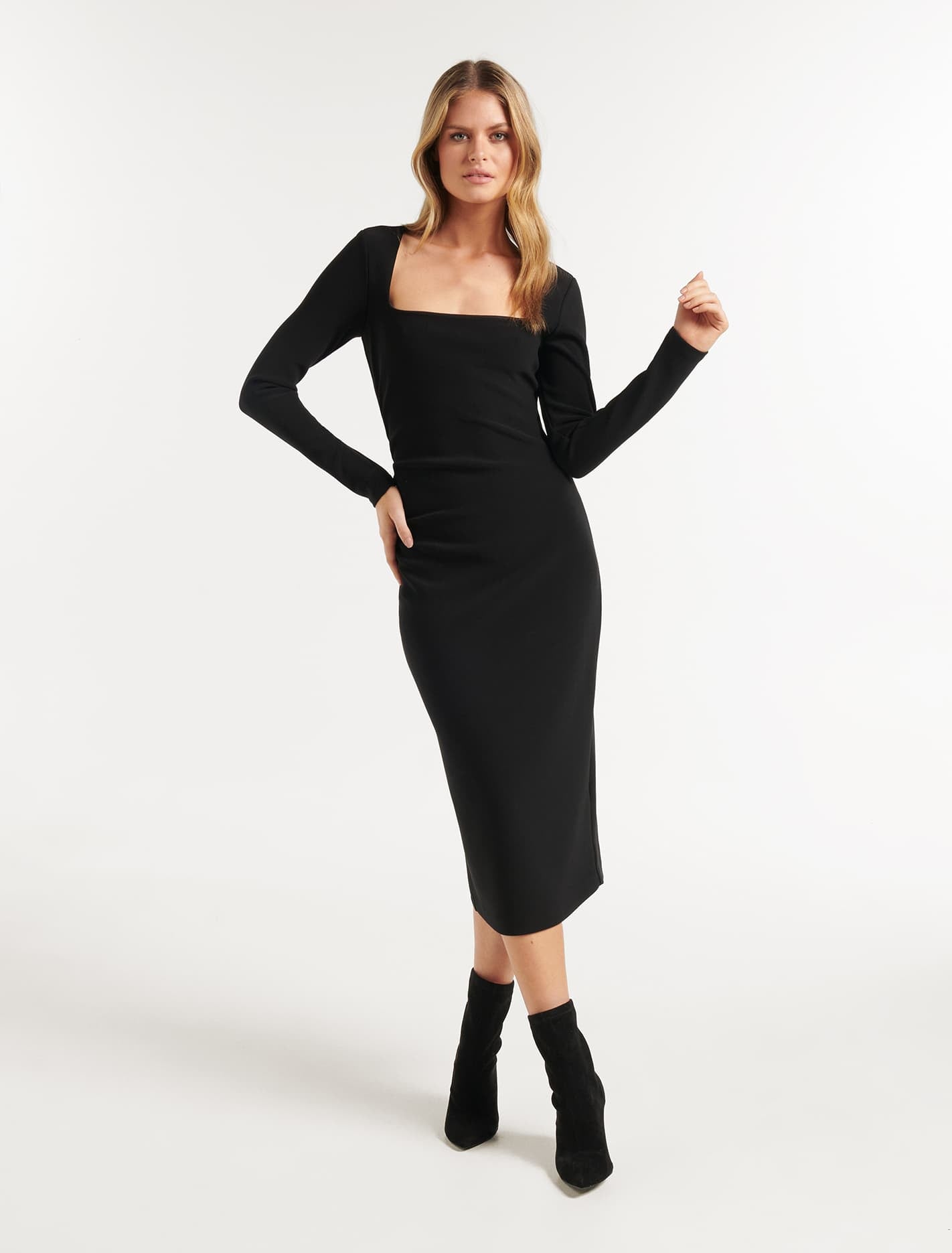 Ever New Clio Long Sleeve Midi Dress - Black