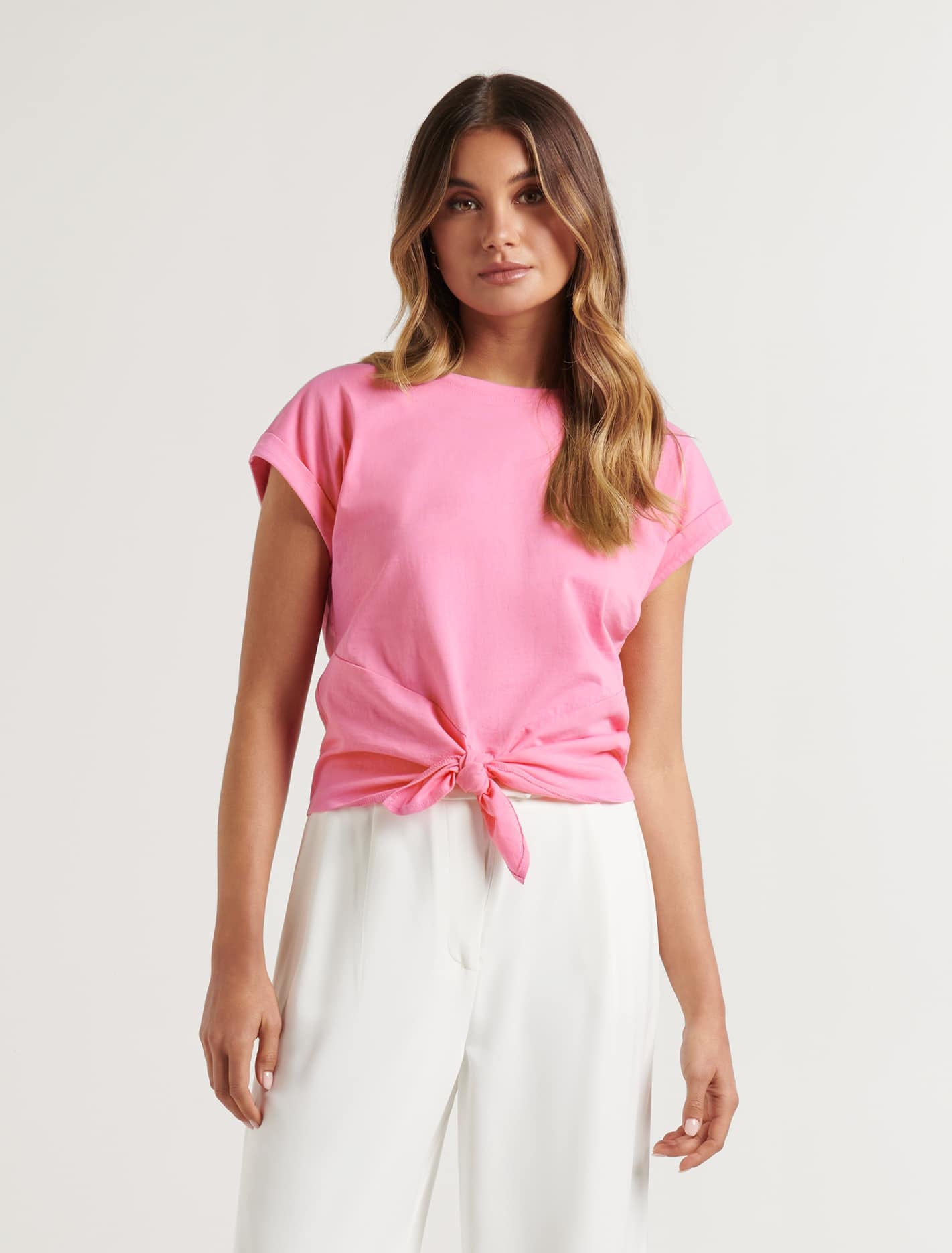 Ever New Nellie Tie Front T-Shirt - Taffy Pink