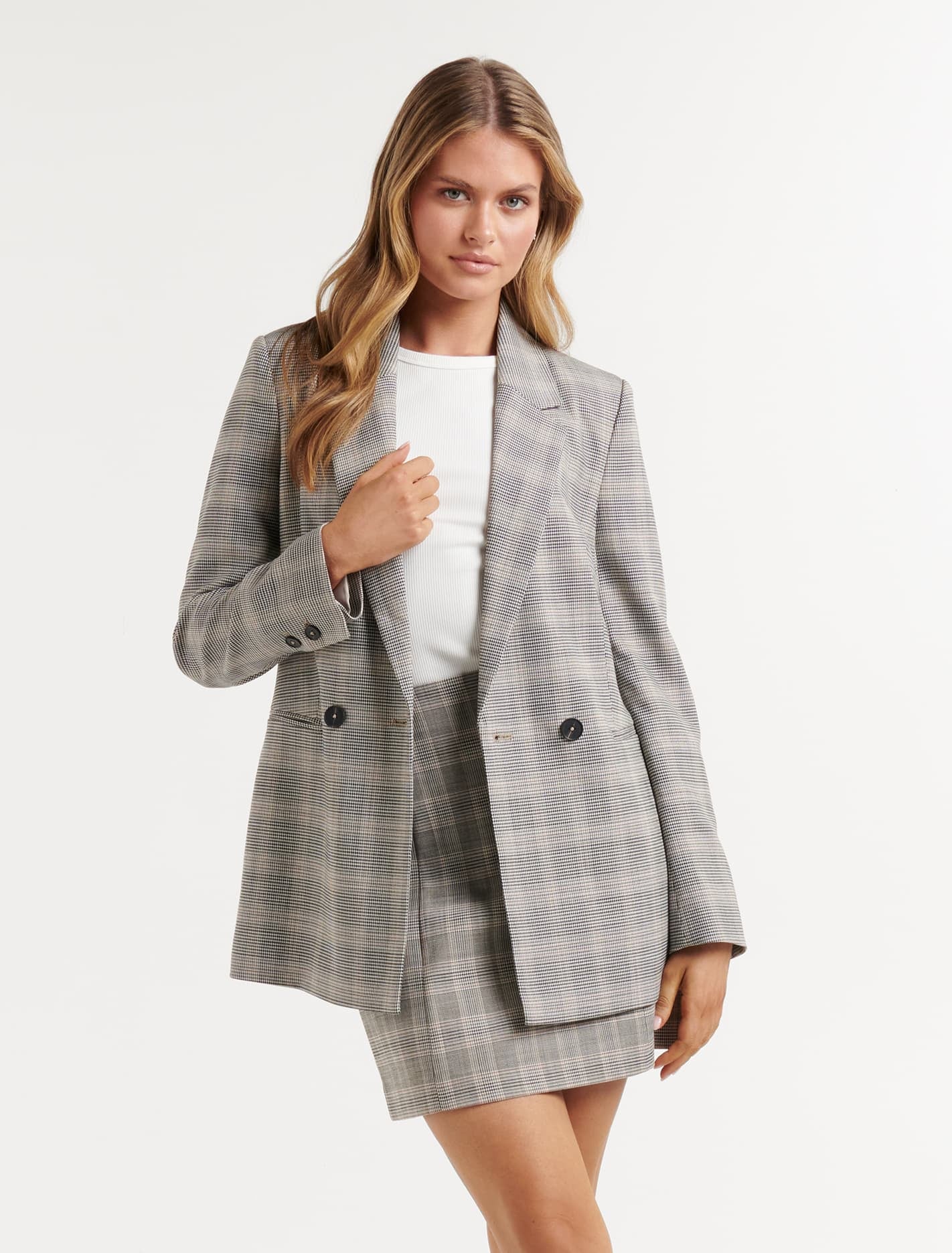 Ever New Monique Check Co-ord Blazer - Brown Check Suit