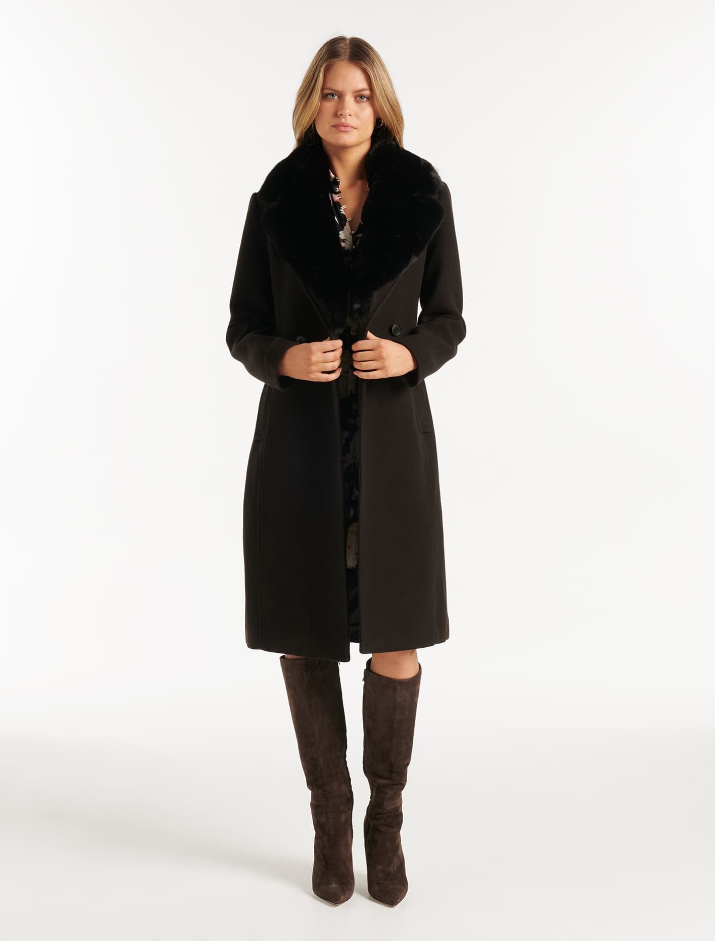 Nina Double Breasted Fur Collar Coat Women s Fashion Forever New