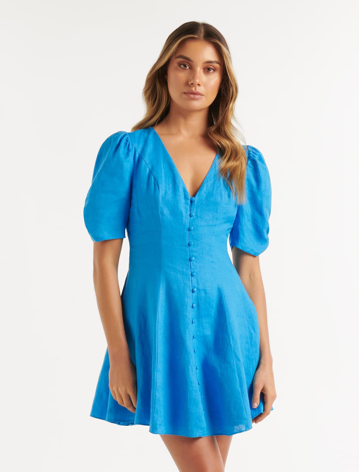 Ever New Rowan Linen Tea Dress - Vivid Cornflower