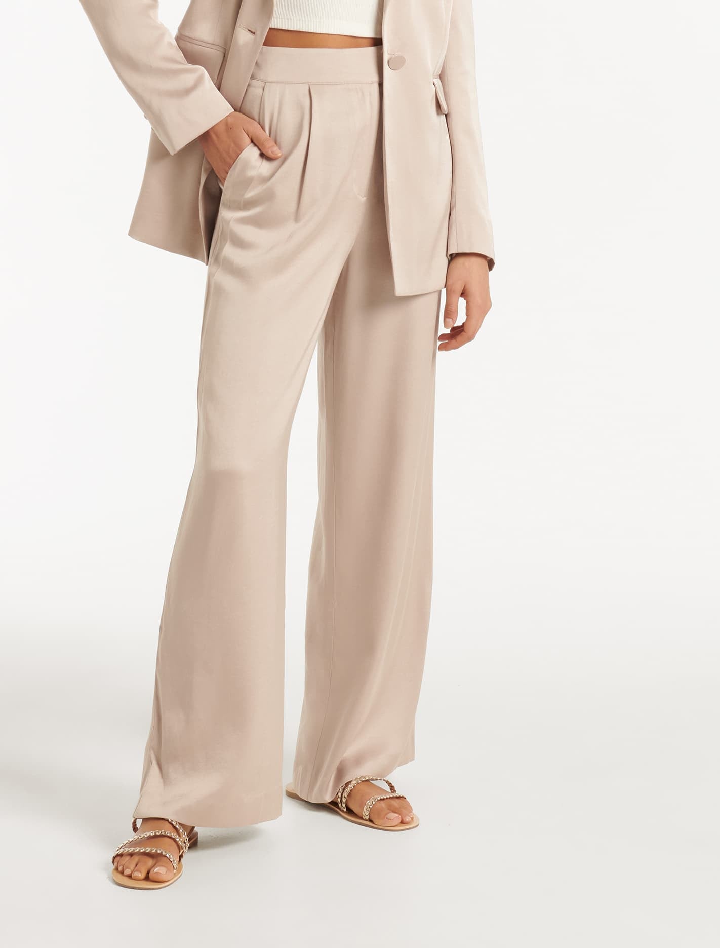 Ever New Alora Satin Wide-Leg Pants - Silver Cloud Suit