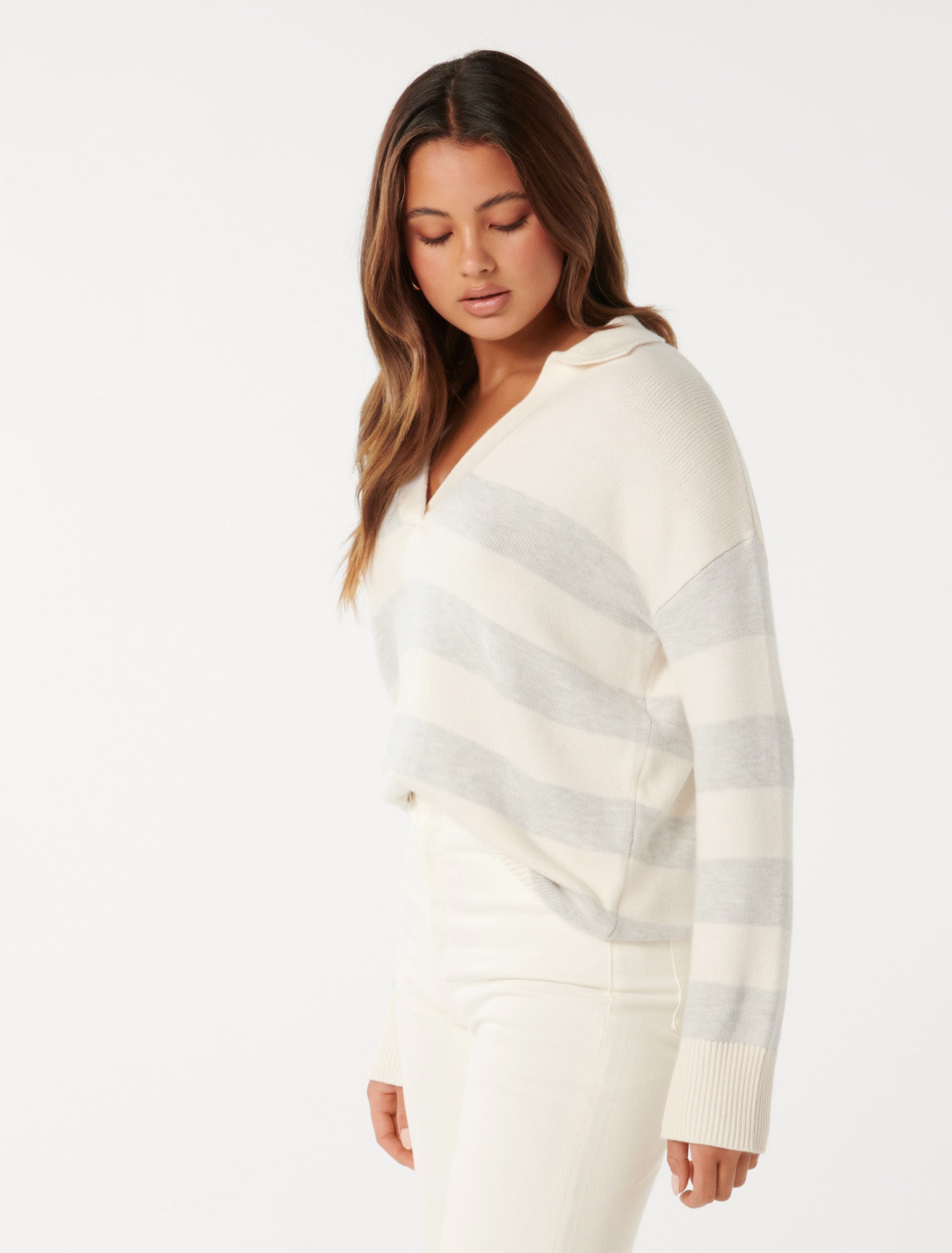 Nicole Striped Polo Collar Jumper