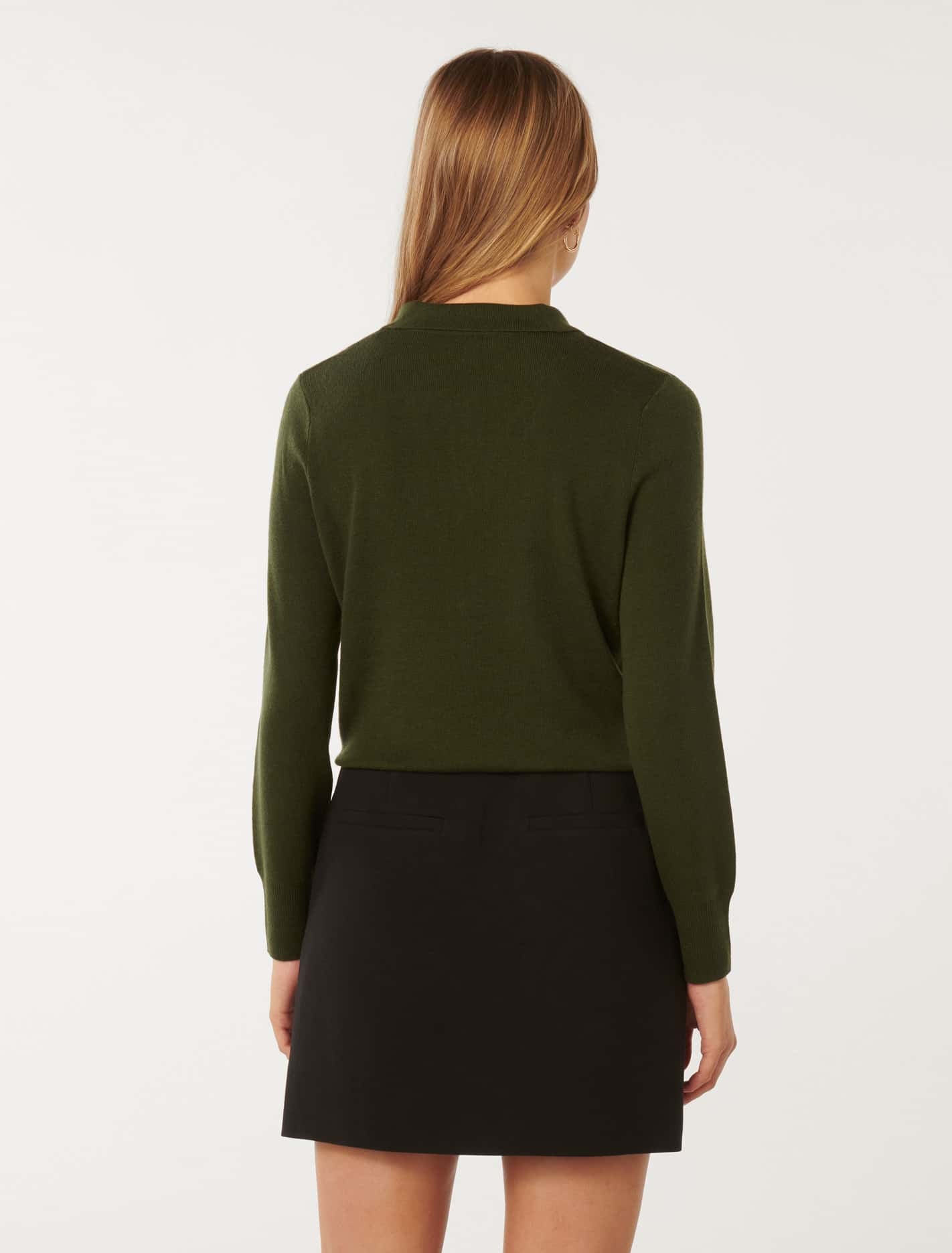 Olive Button-Through Polo Sweater