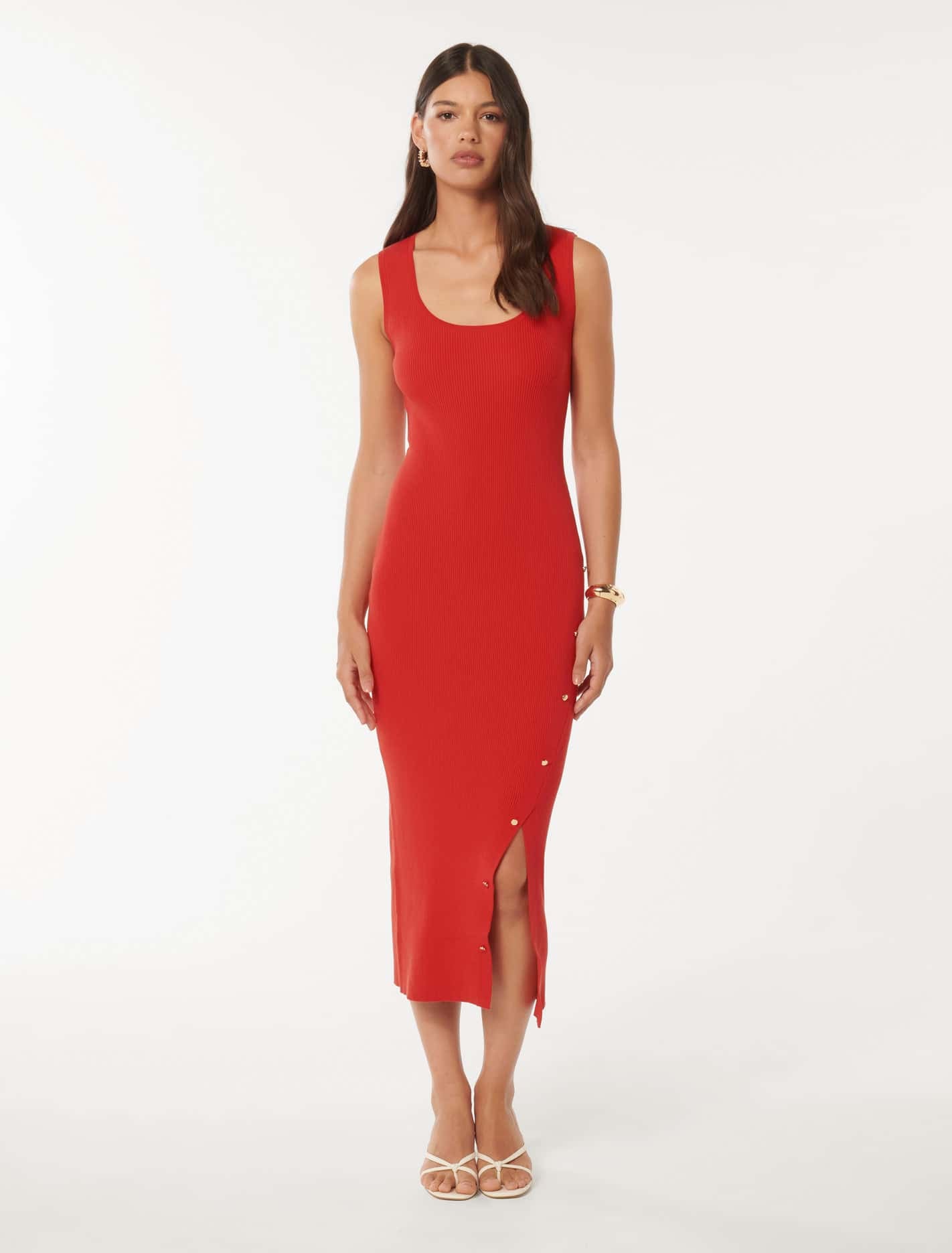 Ever New Chelsea Hardware Detail Midi Dress in Red Size 12 Viscose Polyester Polyamide