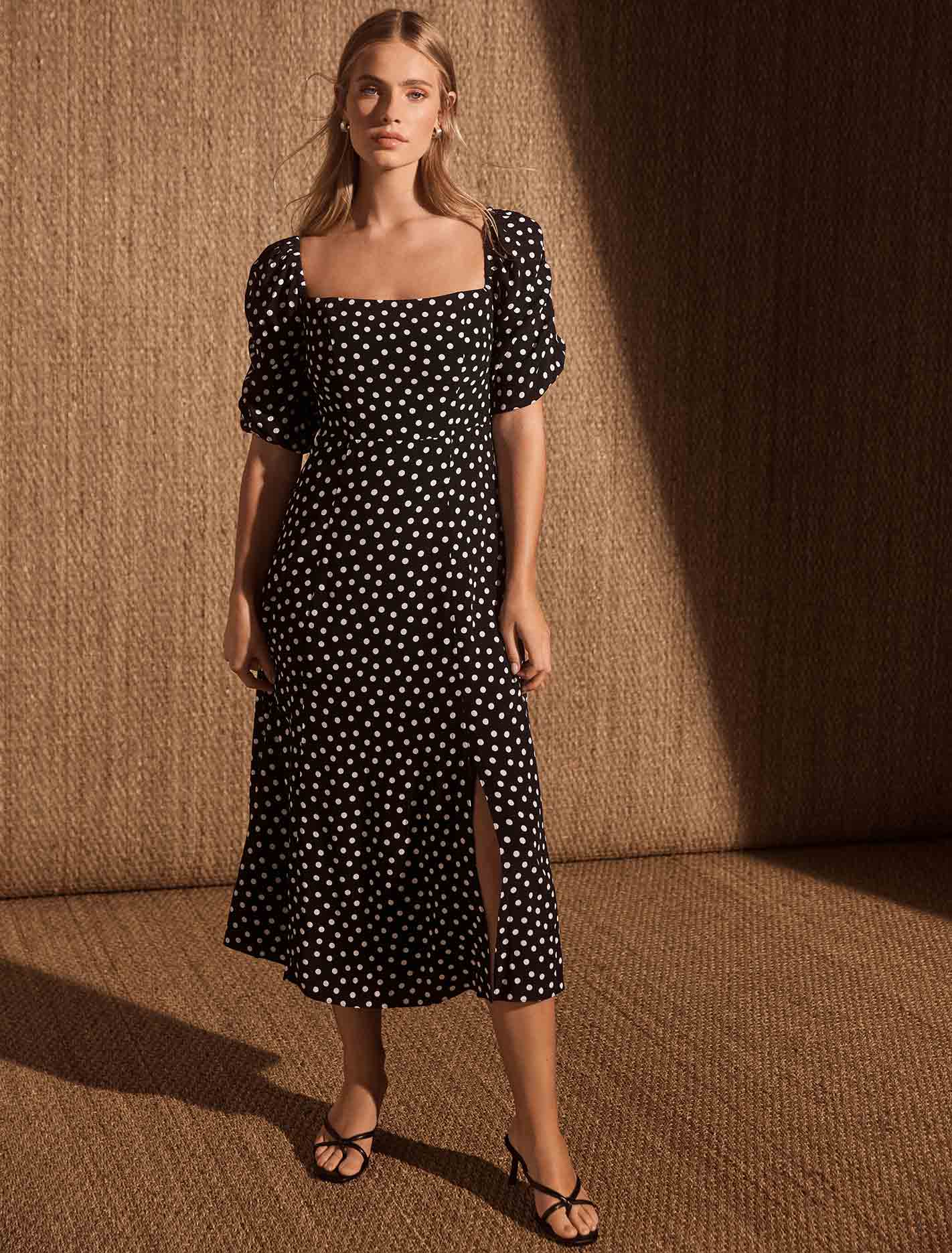 Hailee Puff-Sleeve Midi Dress
