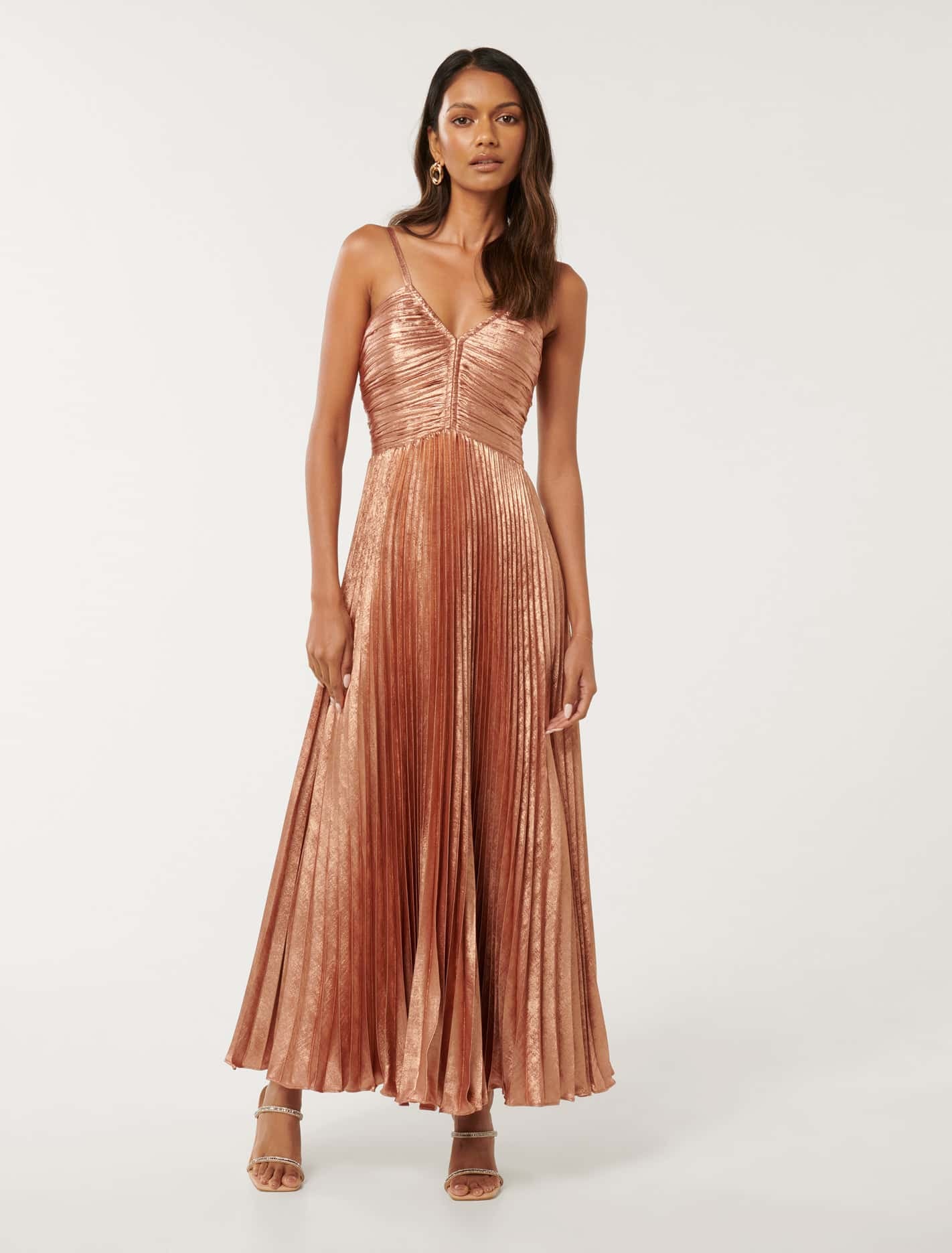 Jayden Petite Metallic Pleated Maxi Dress