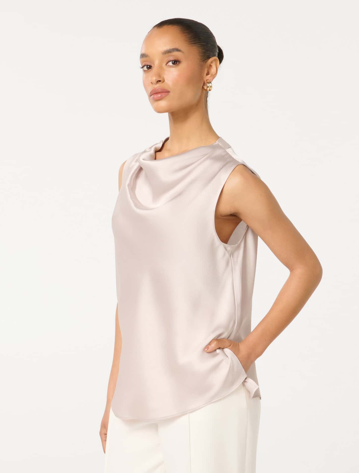 Sallie Petite Satin Cowl tank
