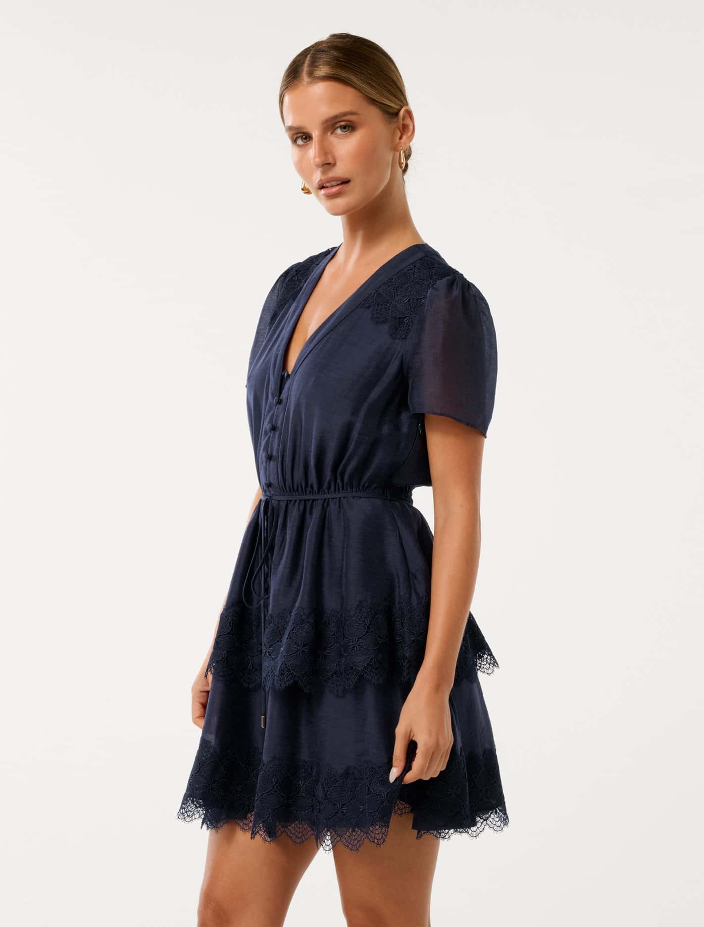 Emmy Petite Lace Trim Mini Dress