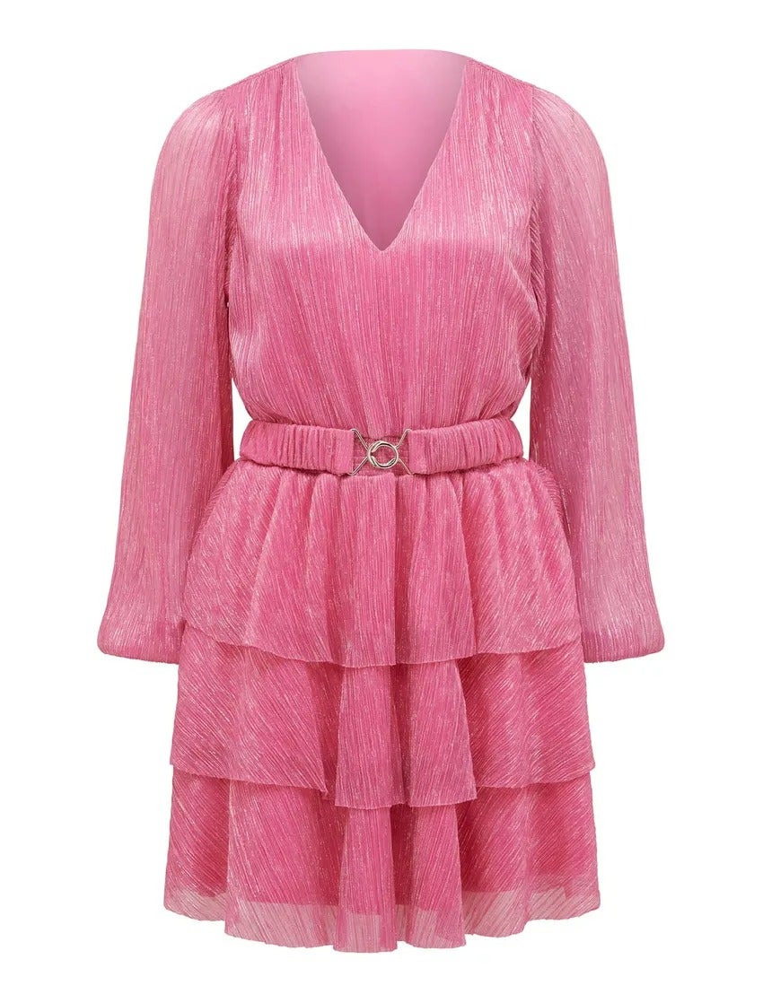 Nancy Plisse Tiered Mini Dress