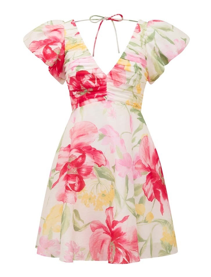 June Ruched V-Neck Mini Dress | Floral Dress | Day Dress | Event Dress 