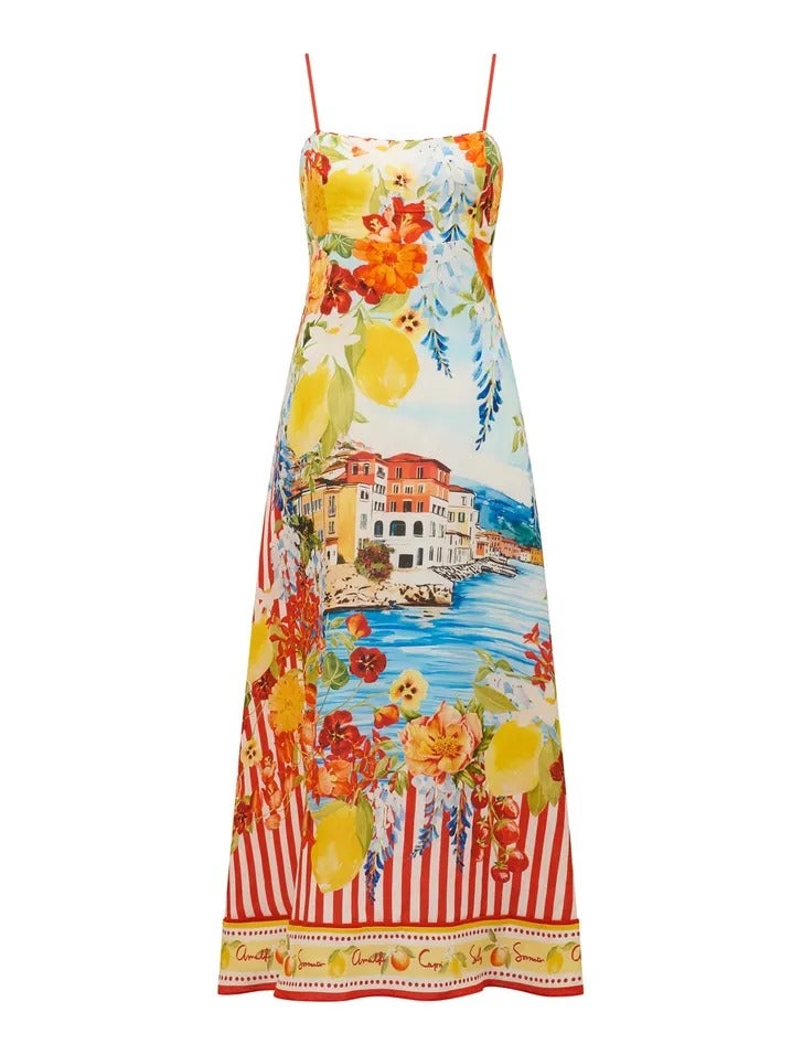 Sicilia Printed Midi Dress | Printed Dress | Midi Dress | Linen Dress | Resort Dress 