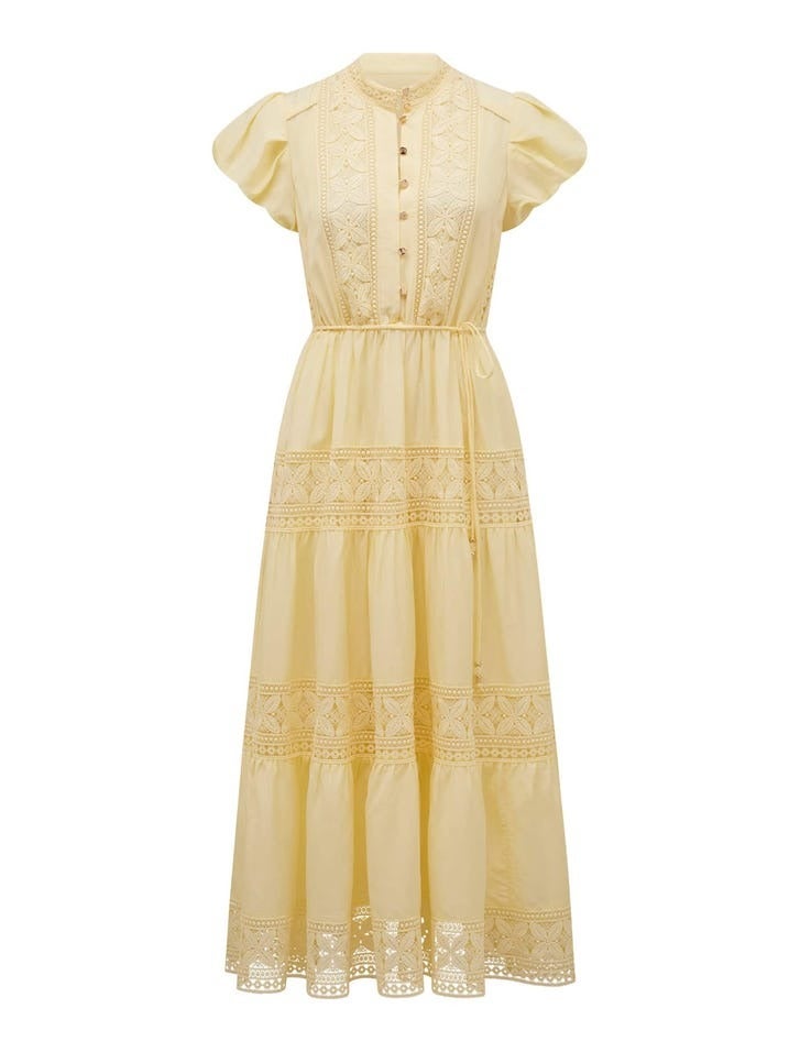Amy Lace-Trim Midi Dress | Spring Dress | Day Dress | Yellow Dress