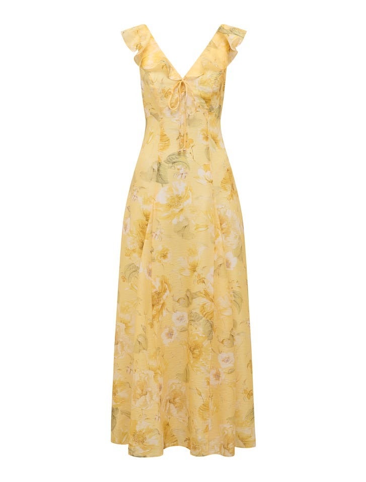 Lenny Godet Printed Midi| Yellow Dress | Floral Dress