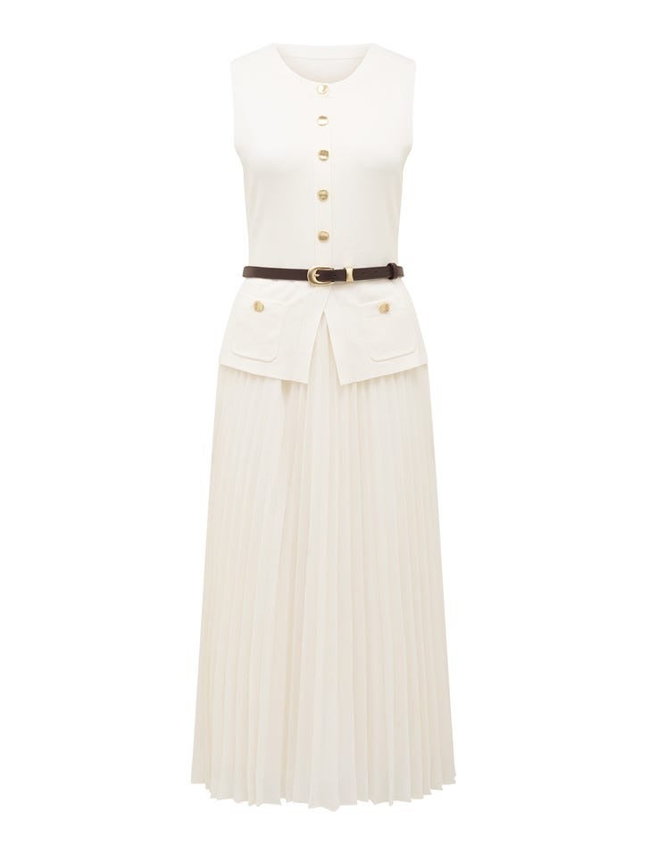 Daphne Waistcoat Midi Dress | White Dress | Day Dress