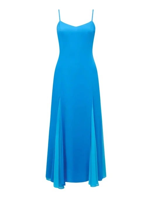 Dahlia Contrast Godet Maxi Dress | Blue Dress | Midi Dress 