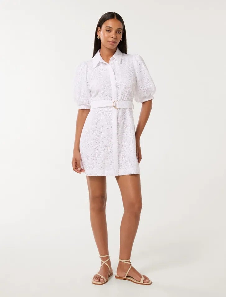 Bryony Embroidered Shirt Mini Dress | Women's Dresses | Shirt Dress | Mini Dress | White Dress 