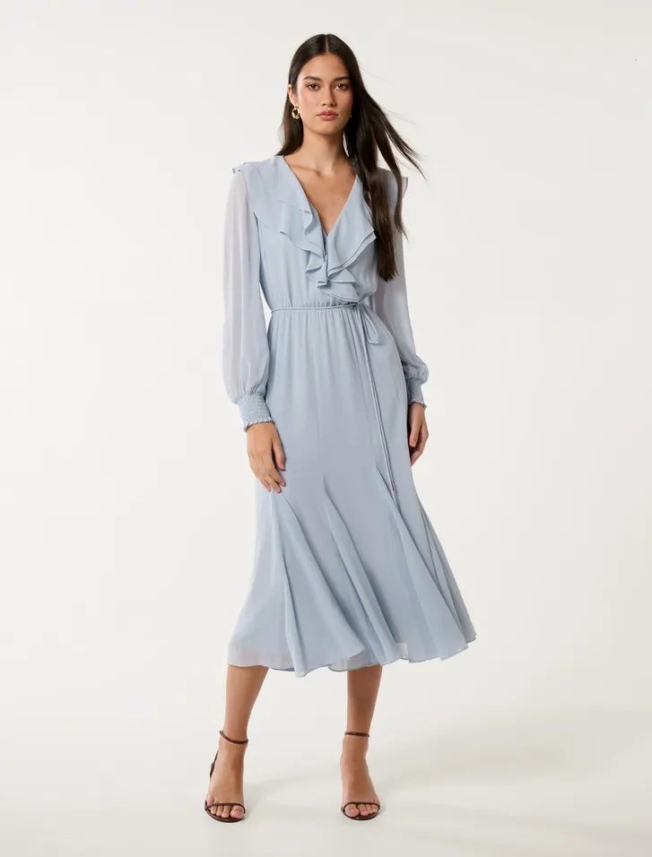 Orla Ruffle Godet Midi Dress | Midi Dress | Blue Dress | Spring Dress 